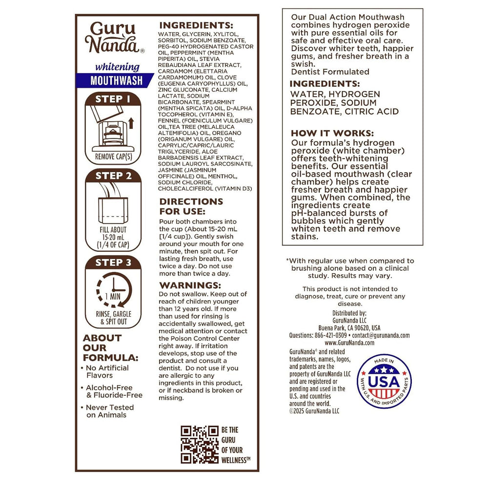GuruNanda bottle back panel showing directions and ingredient transparency