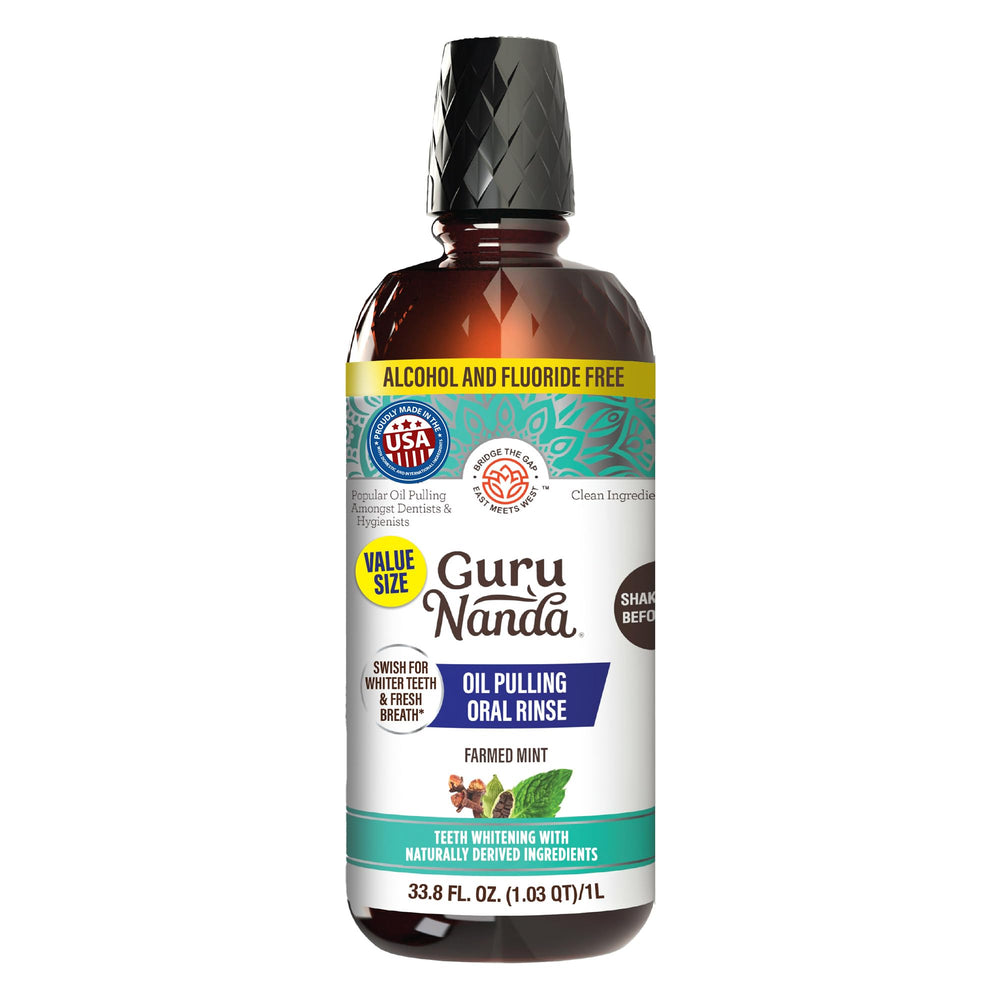 GuruNanda front label of CocoMint 1L bottle showing refill benefits