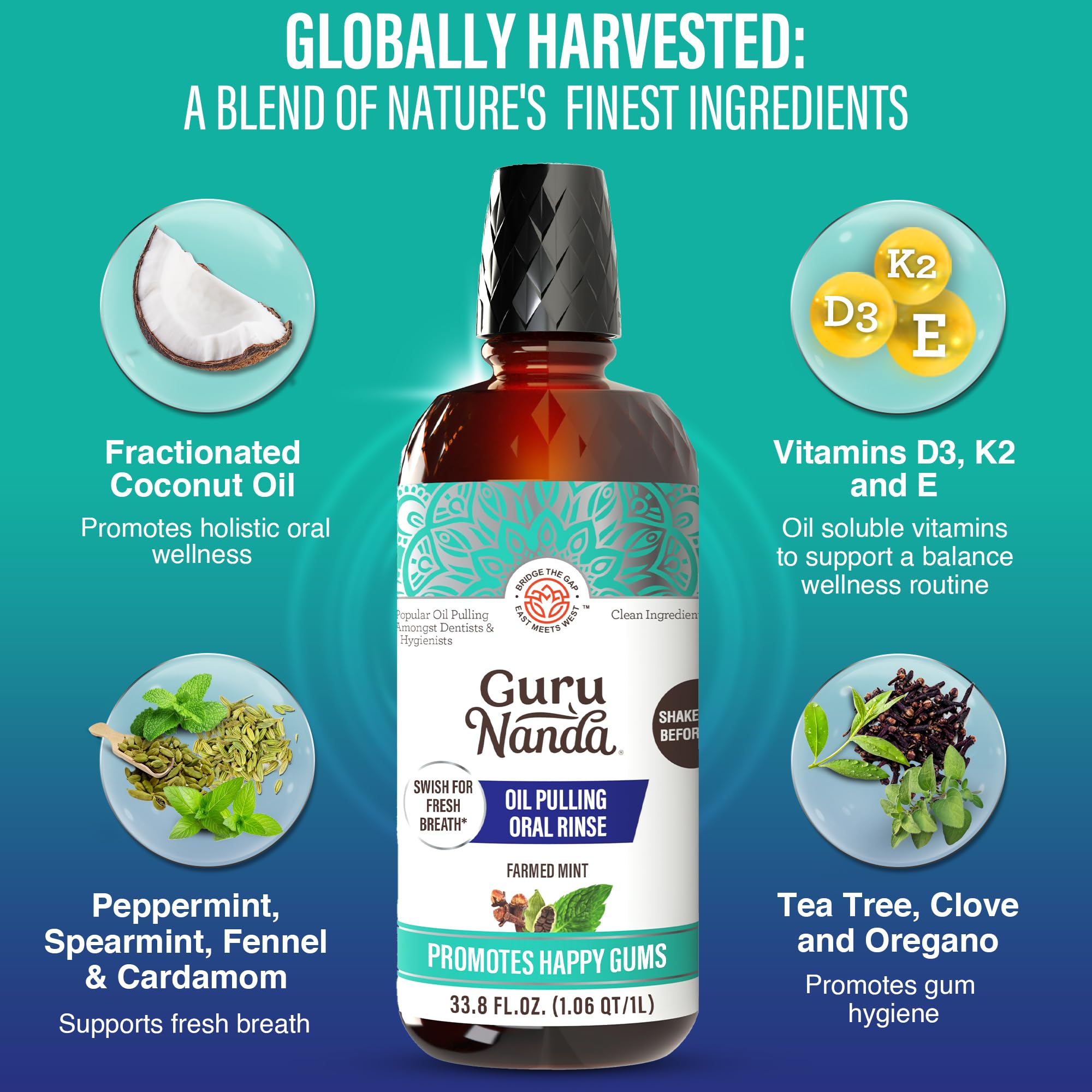 Texture swirl of GuruNanda oil mouthwash showing smooth consistency