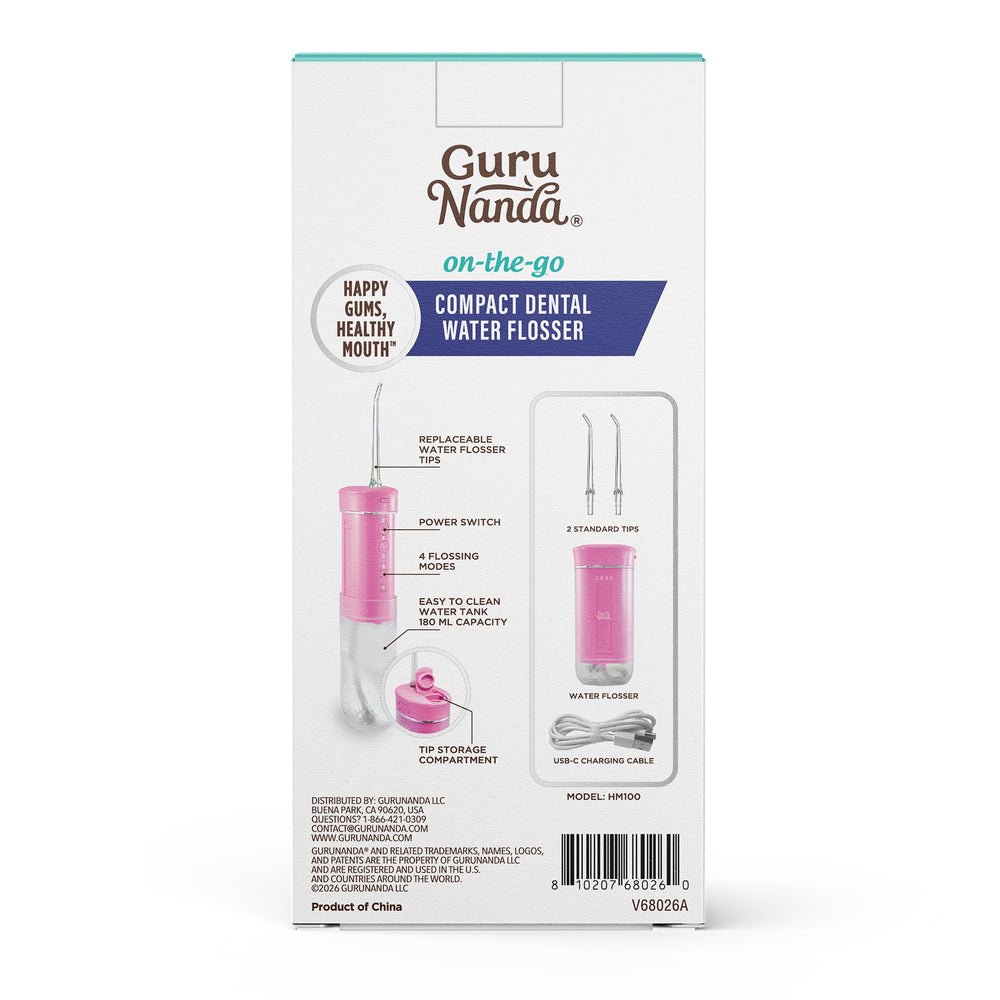GuruNanda flosser on bathroom counter in lifestyle setting showing daily-use convenience