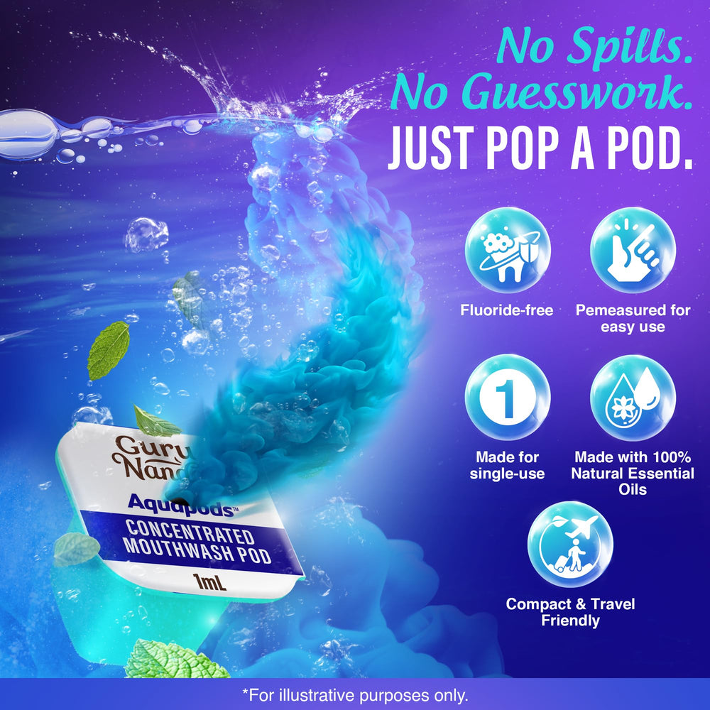 GuruNanda flosser display lit on UV mode offering quick sanitization after use