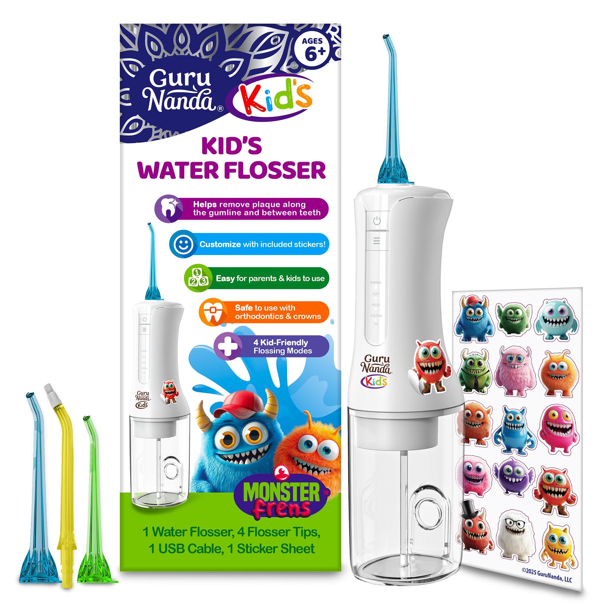 GuruNanda kids water flosser front view showing compact design for easy use