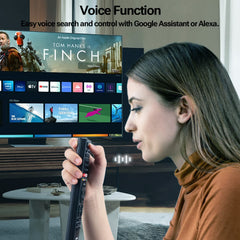 Gvirtue remote microphone button detail illustrating voice search convenience benefit