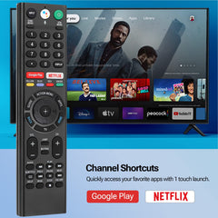 Gvirtue remote shortcut buttons closeup highlighting Netflix and Google Play quick access benefit