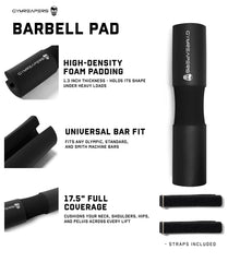 Gymreapers pad slid onto barbell in gym to improve comfort and stability