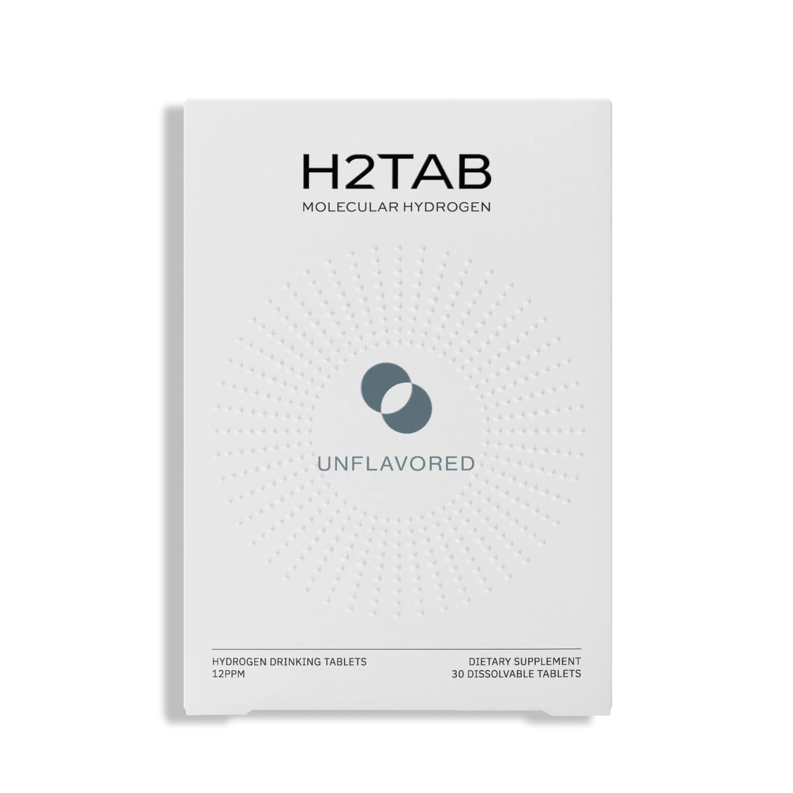 H2TAB front packaging tube showing 30-count, clear product view and convenience