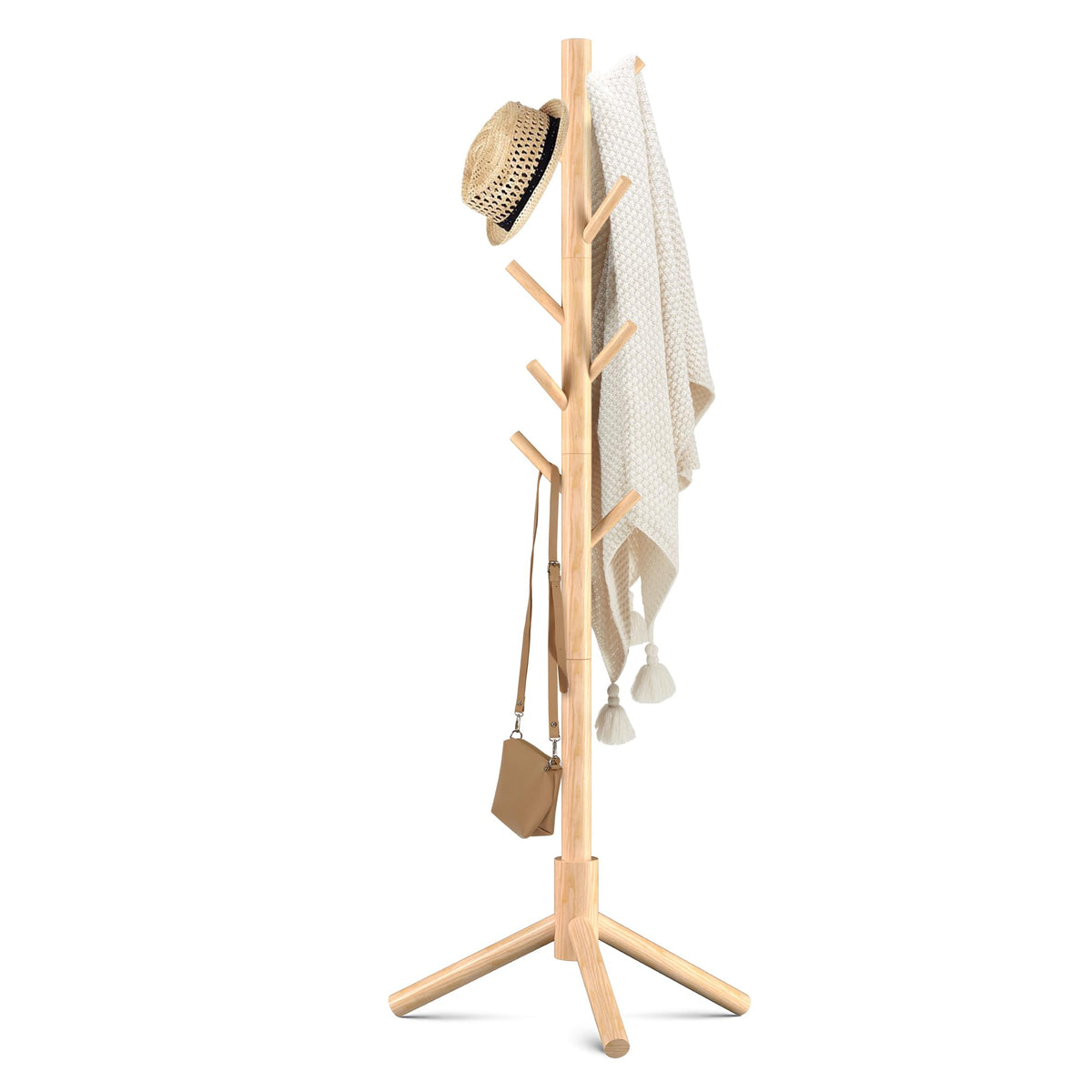 Haddockway front view of full assembled rack showing eight hooks and tidy storage benefit