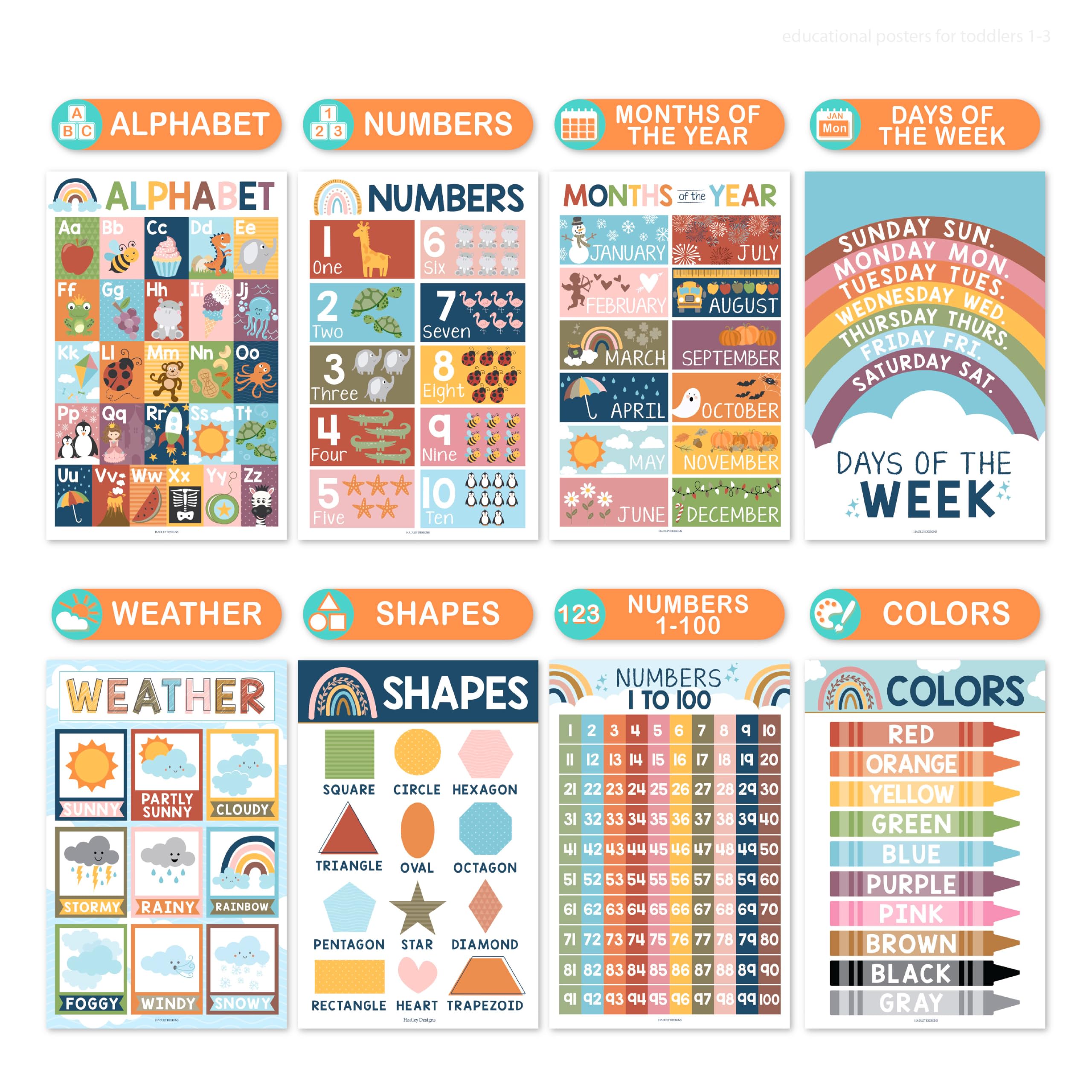 Hadley Designs numbers chart closeup showing counting visuals up to 100 to support early math skills