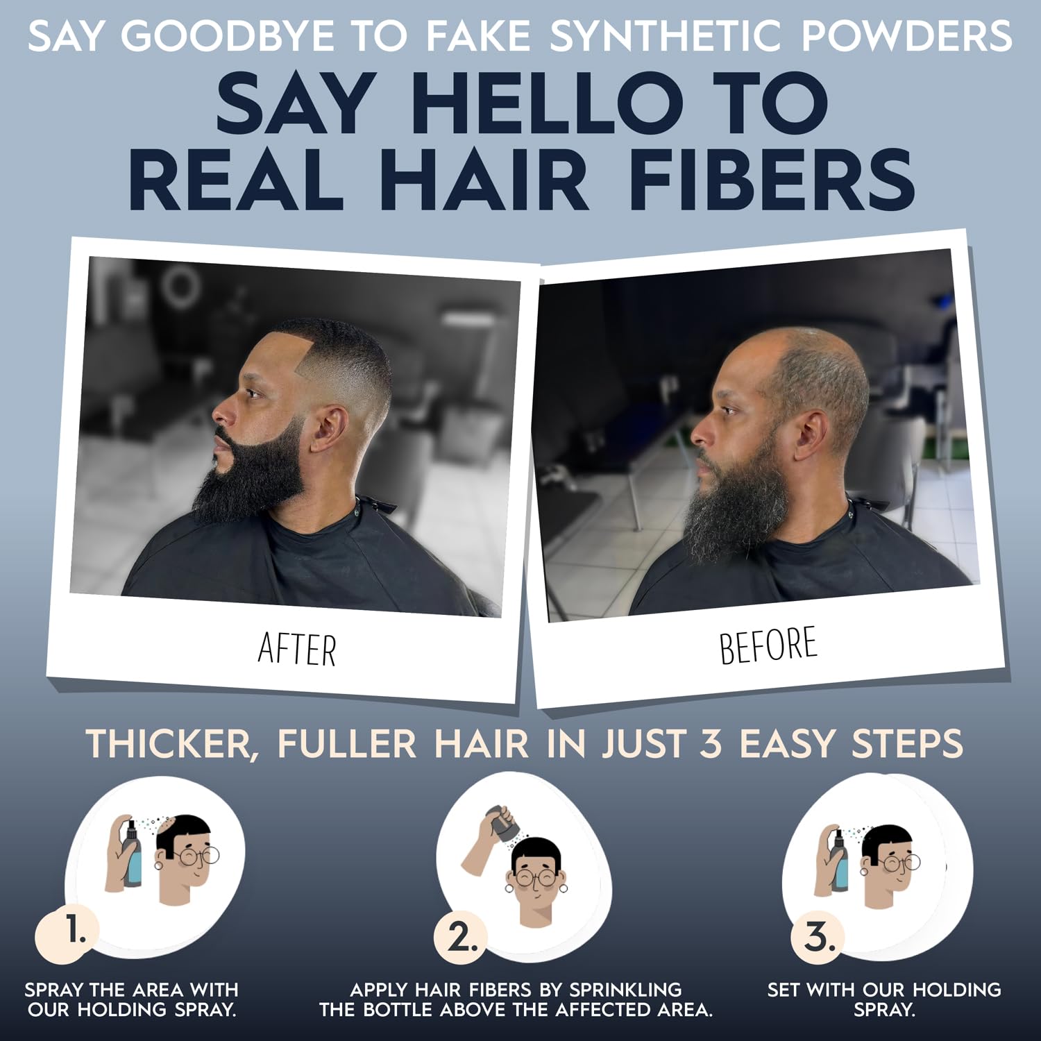 Application demo: Hair Illusion fibers being sprinkled onto scalp to conceal thinning areas