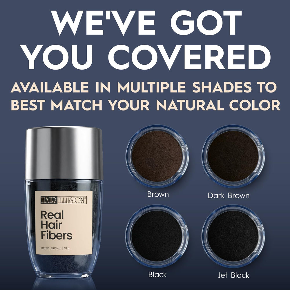 Hair Illusion paired with Fiber Hold On Spray showing improved adherence and lasting wear