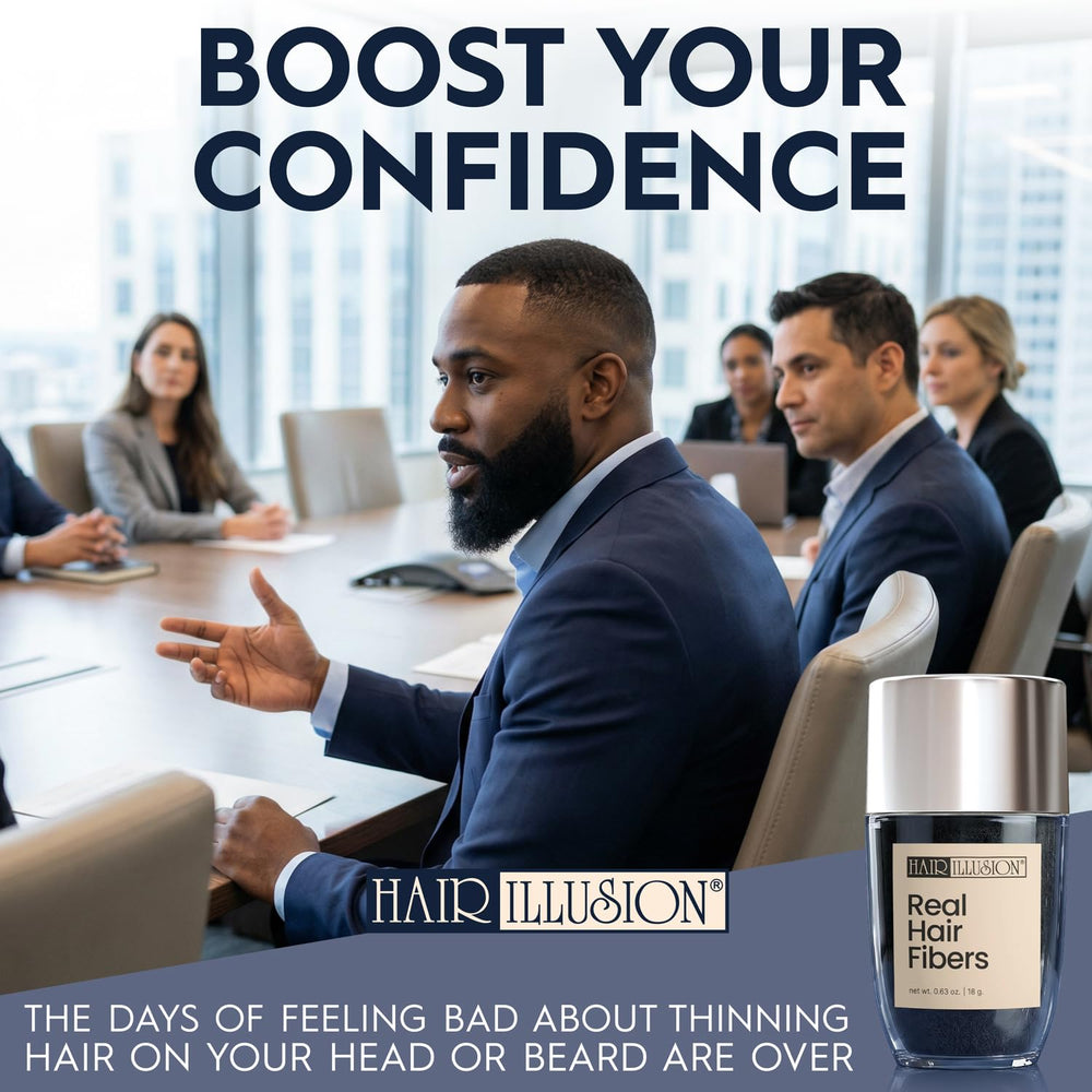 Lifestyle image of styled hair after application of Hair Illusion fibers for a natural finish