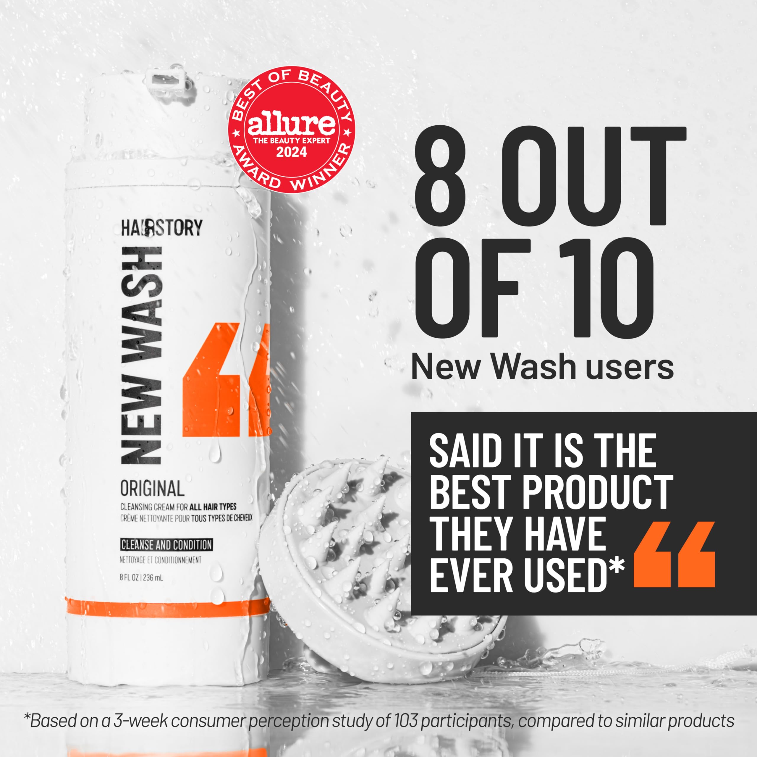 Hairstory New Wash cream being poured to show non-foaming consistency and easy emulsification