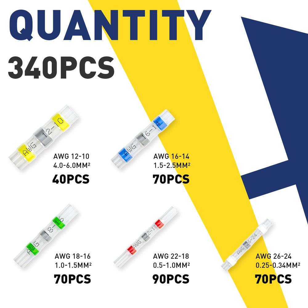 haisstronica color-sorted connectors laid out to show 5 sizes and quick selection benefit