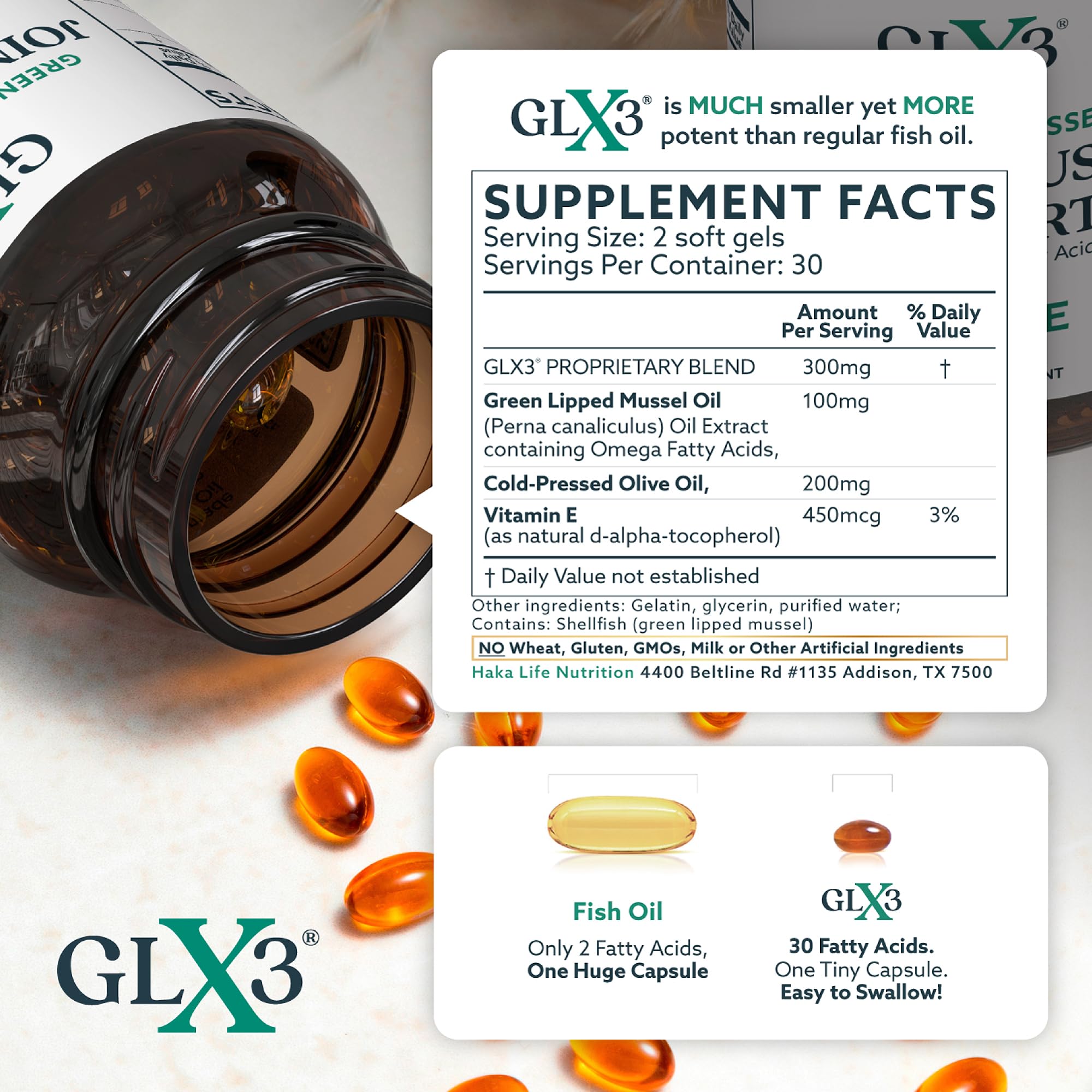 HAKA Life supplement facts label displaying ETA EPA DHA potency