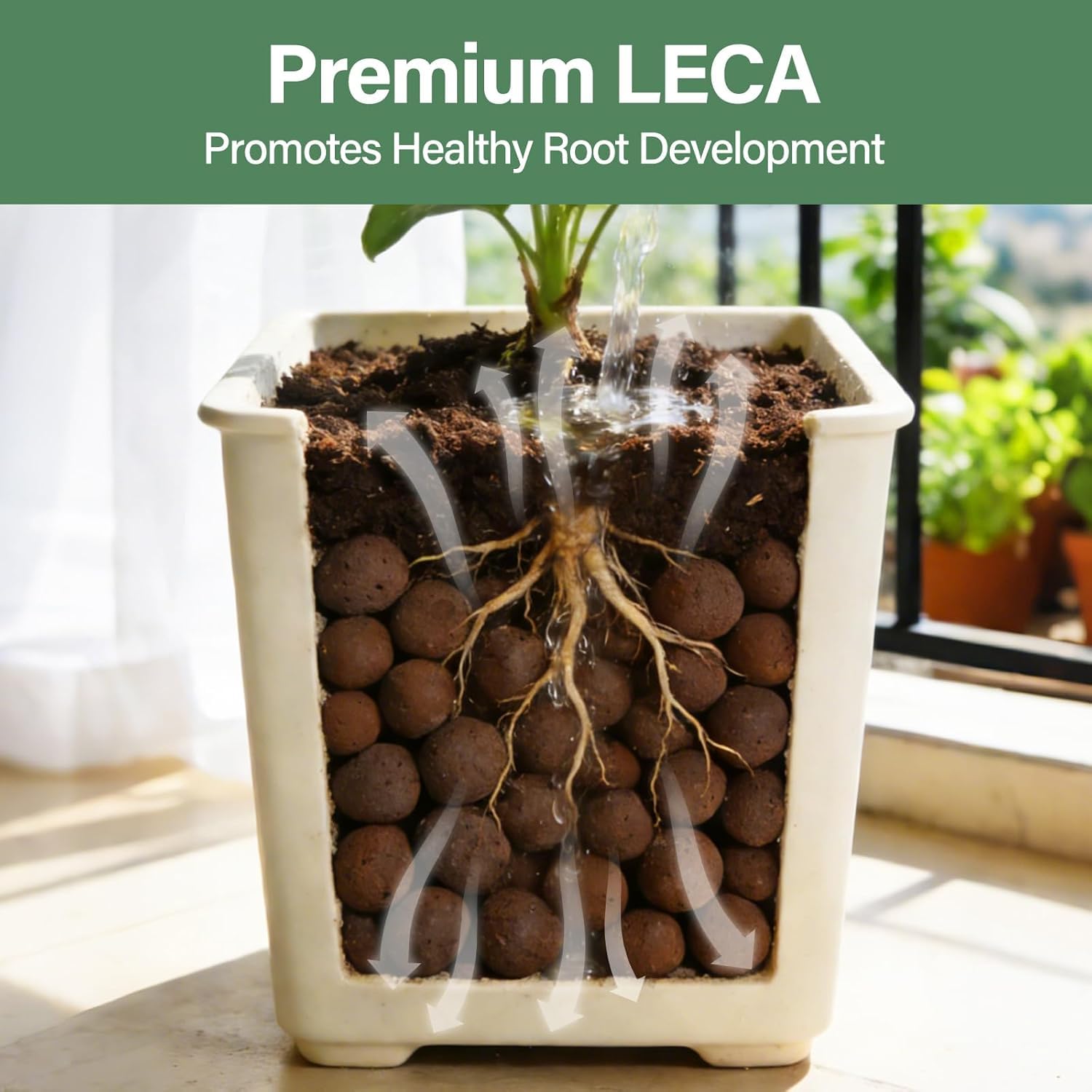 Halatool pebbles layered at pot base providing improved drainage and root protection