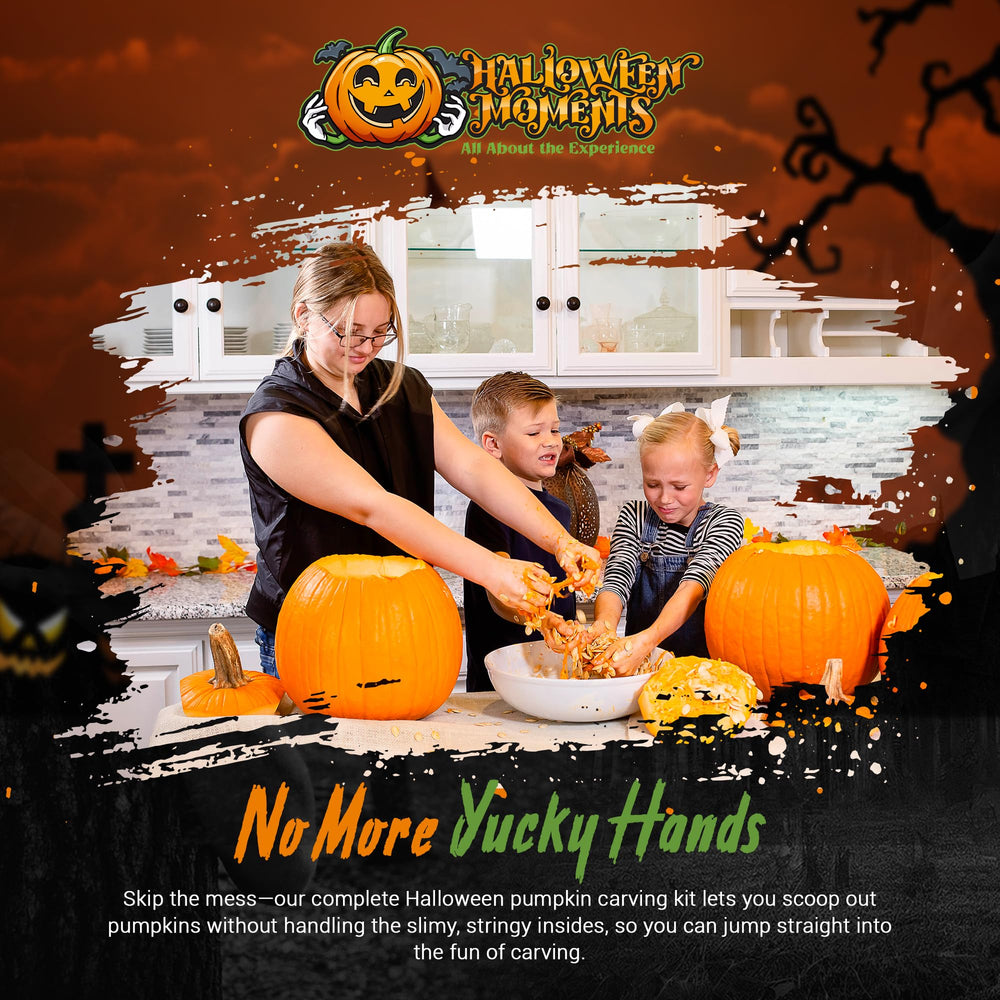 Halloween Moments family carving pumpkins together for fun and convenience