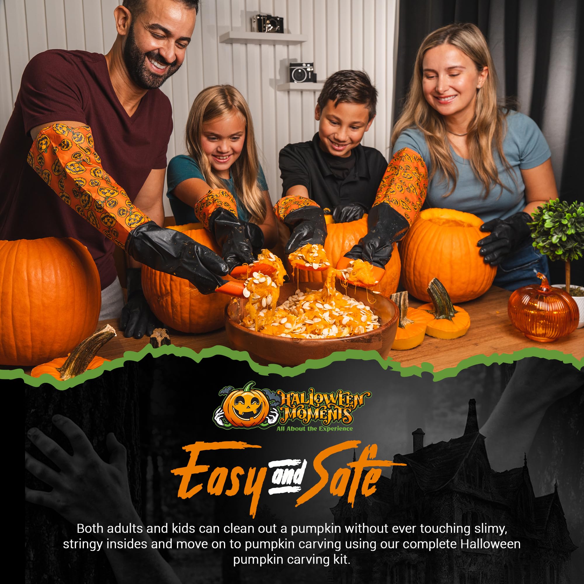 Halloween Moments serrated carving tools slicing pumpkin skin smoothly