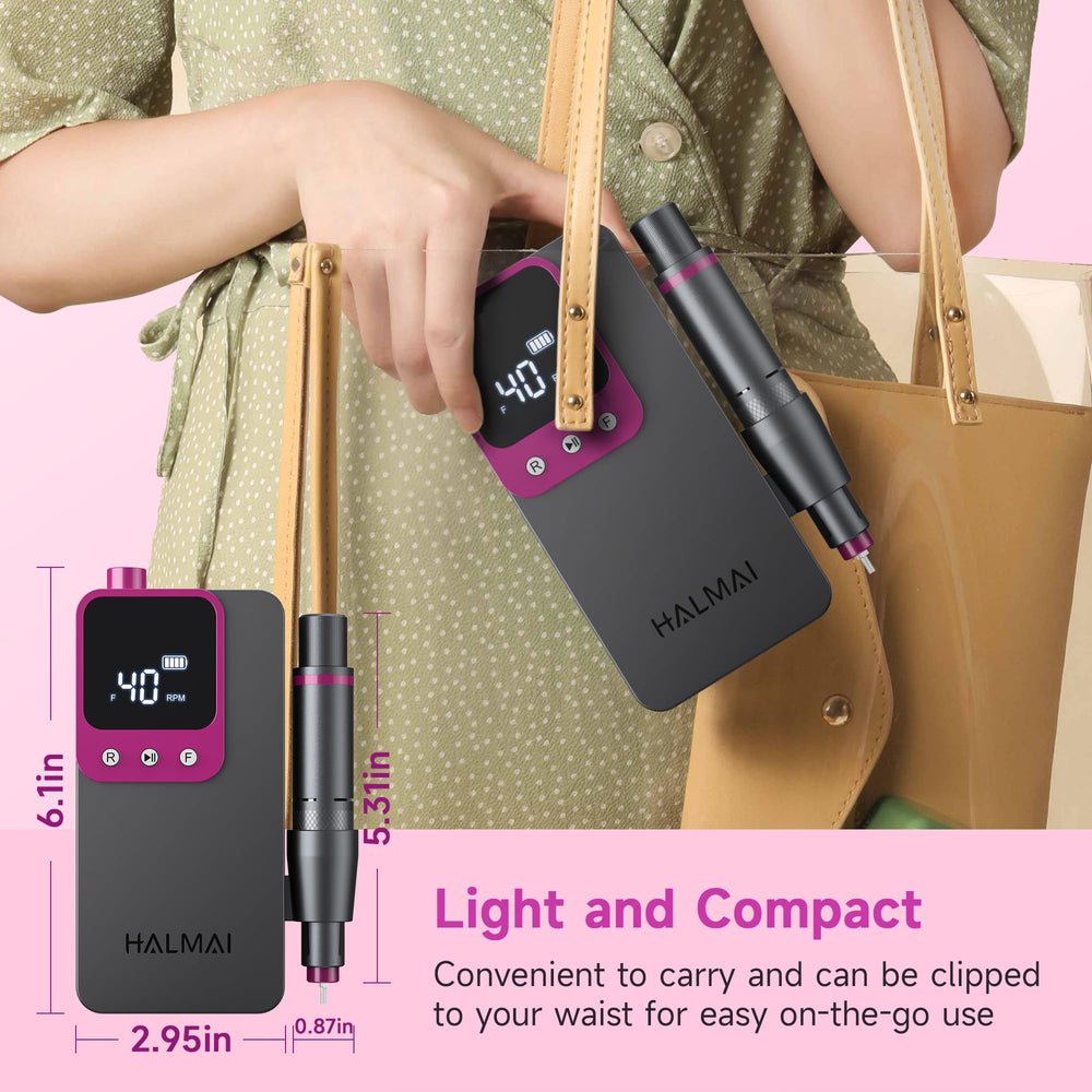 Halmai size comparison hand scale showing compactness for travel convenience