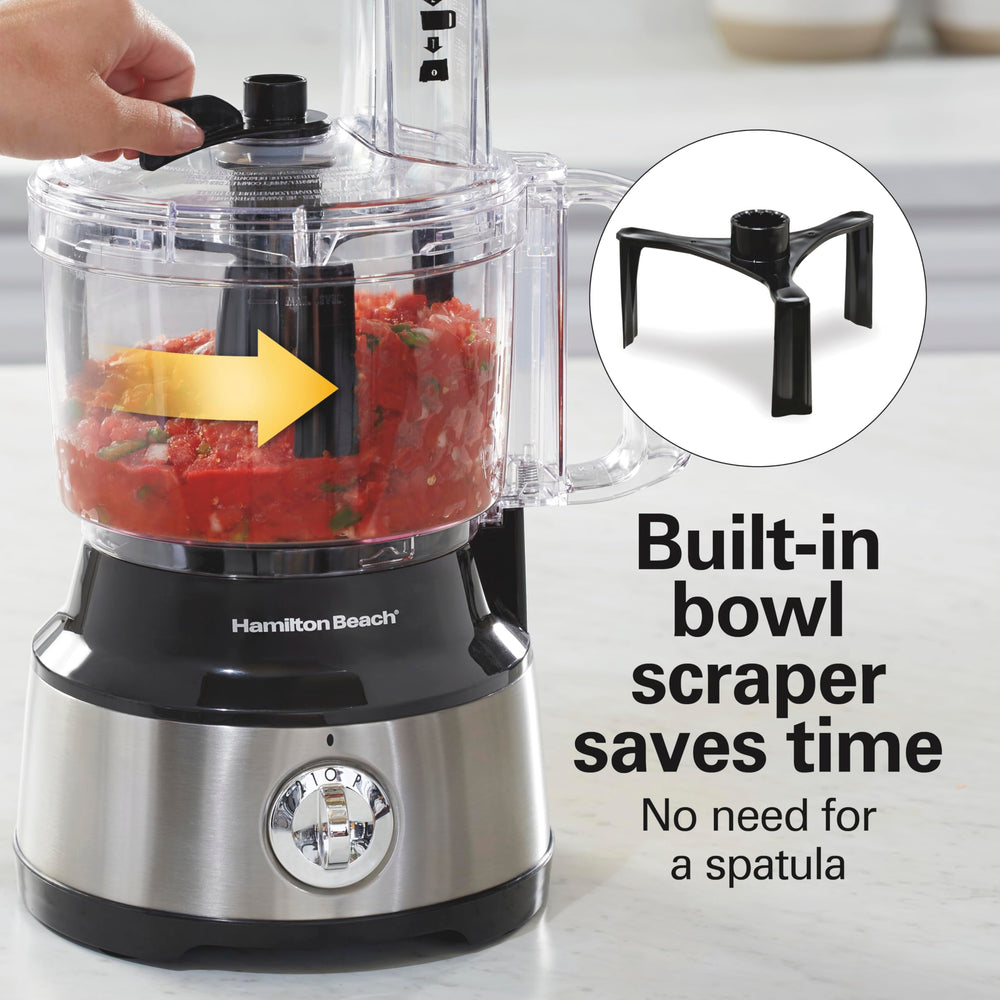 Hamilton Beach built-in bowl scraper detail keeping ingredients near blades for even results