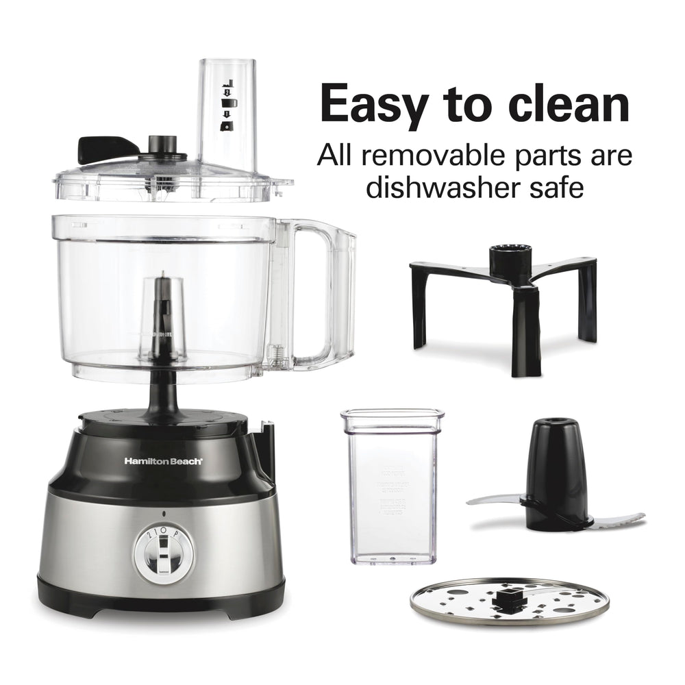 Hamilton Beach removable parts staged in dishwasher to show easy cleanup