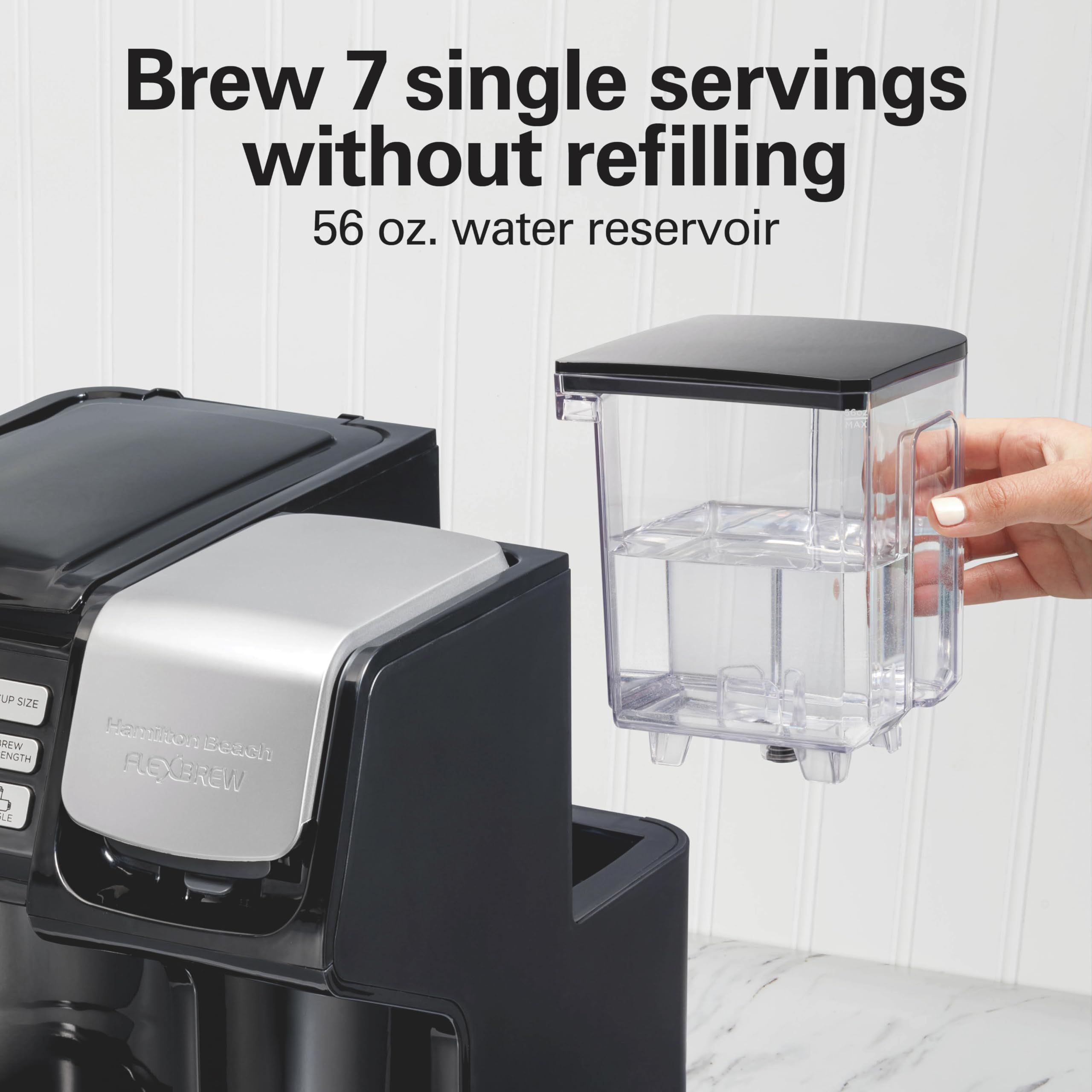 Hamilton Beach FlexBrew Trio single-serve brew basket filled with grounds for flavor control