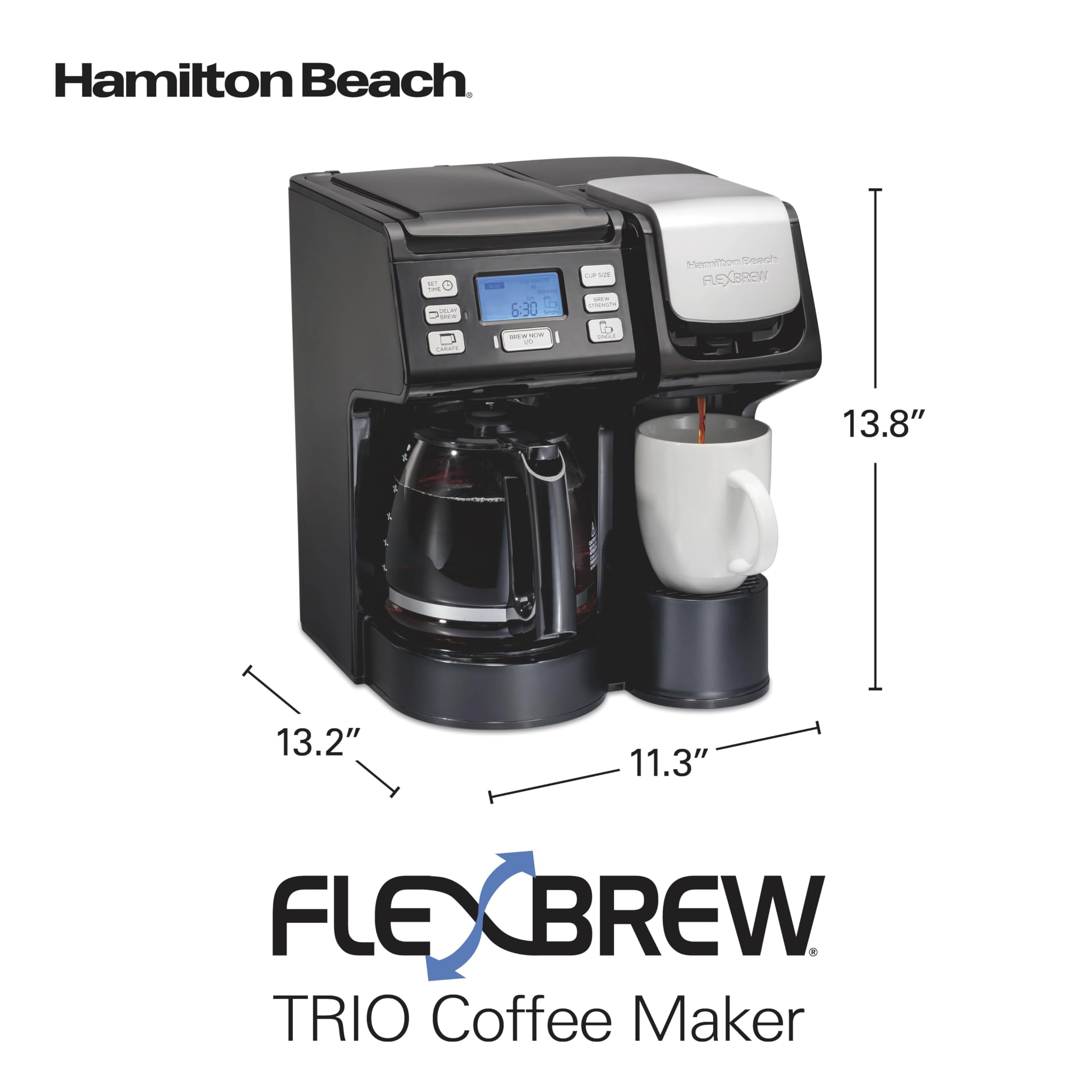 Hamilton Beach FlexBrew Trio on a kitchen counter showing versatility for households