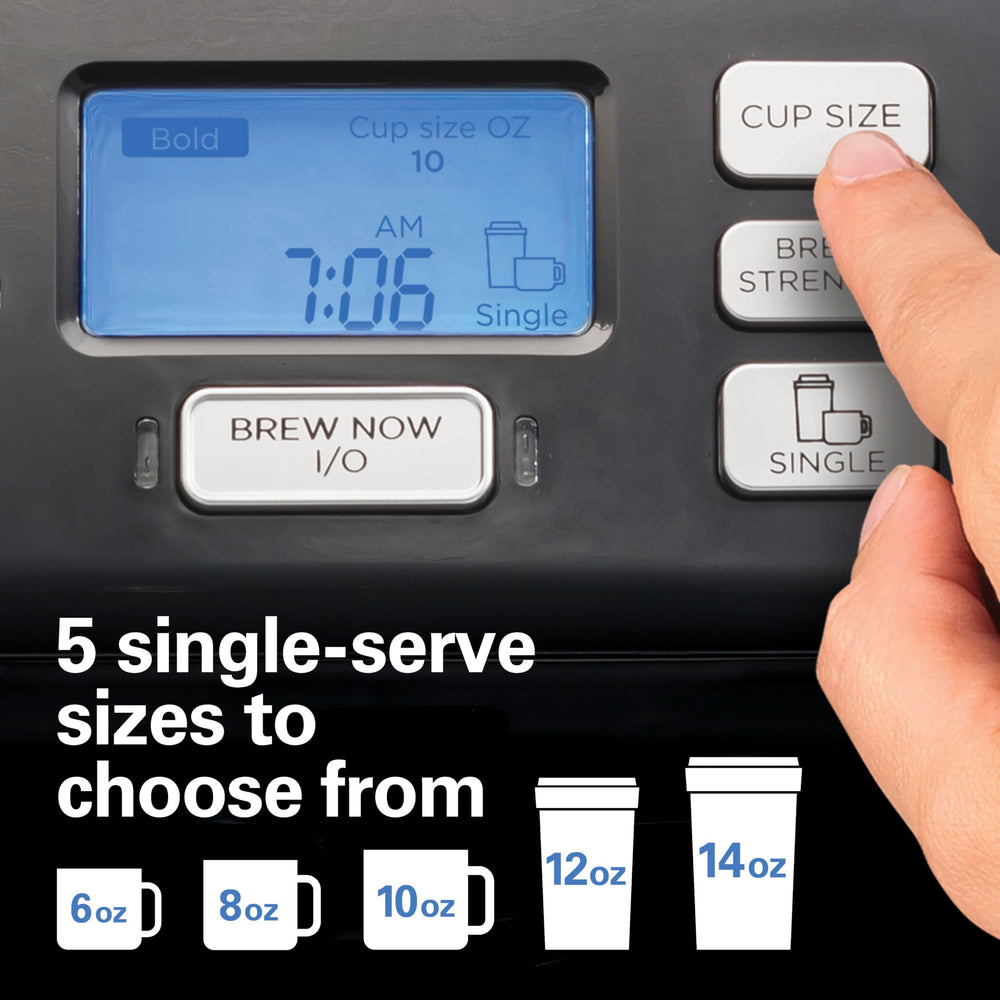 Hamilton Beach FlexBrew Trio control panel backlit display showing programmable ease