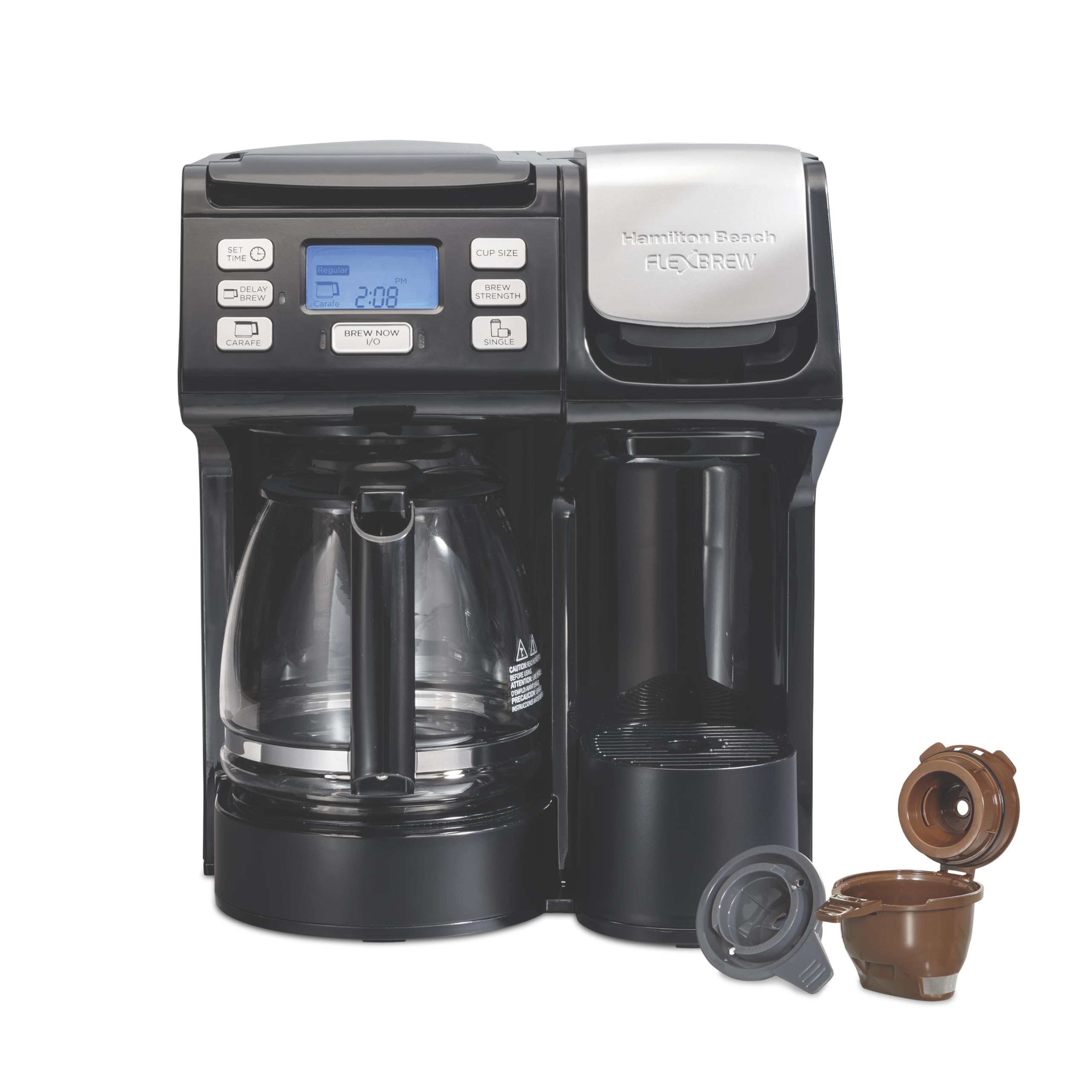 Hamilton Beach FlexBrew Trio front view showing compact versatility and counter-friendly design