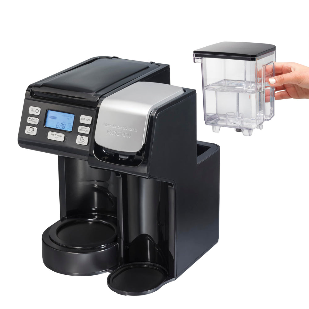 Hamilton Beach FlexBrew Trio next to standard mug showing size and portion options