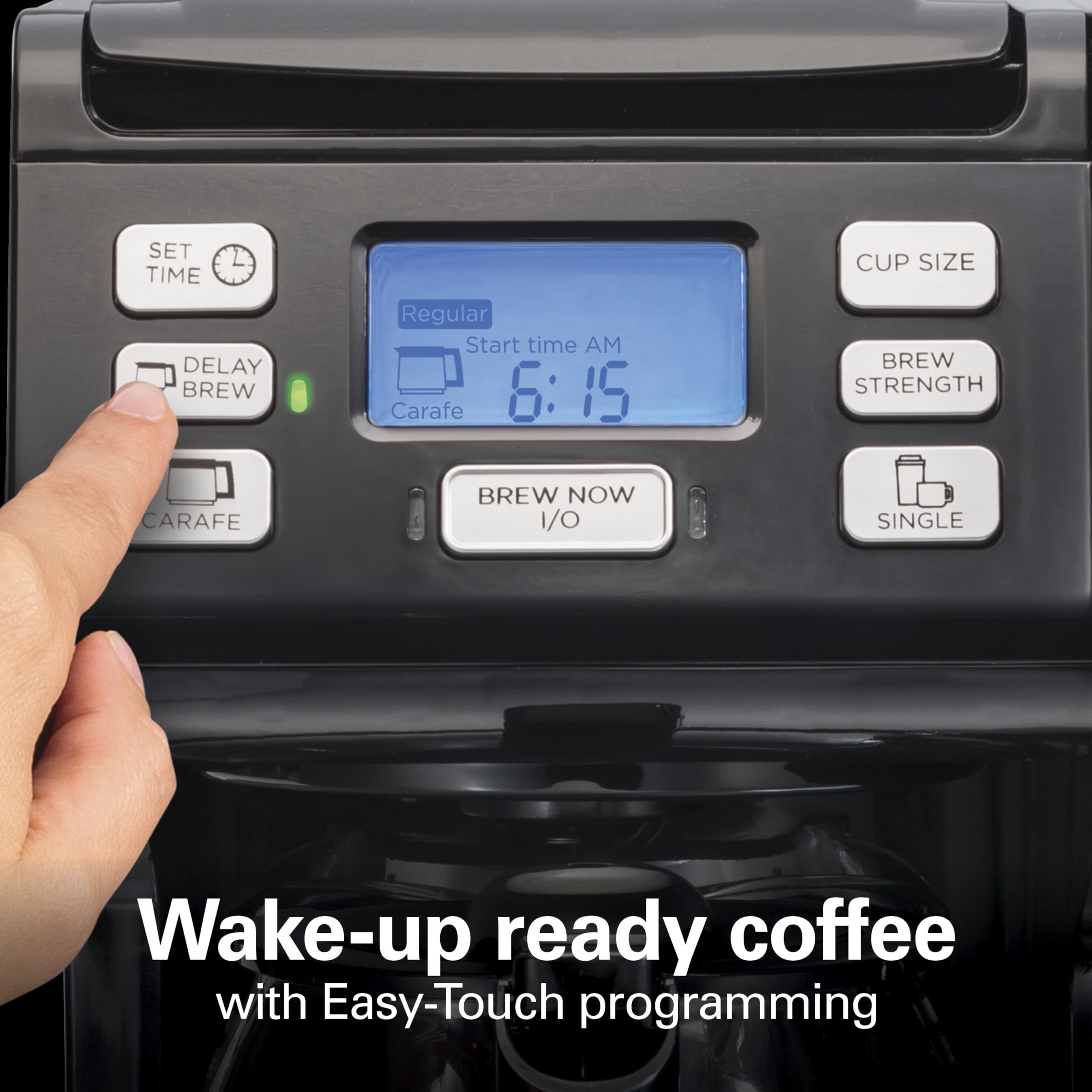 Hamilton Beach FlexBrew Trio pod slot close-up showing quick pod brewing convenience