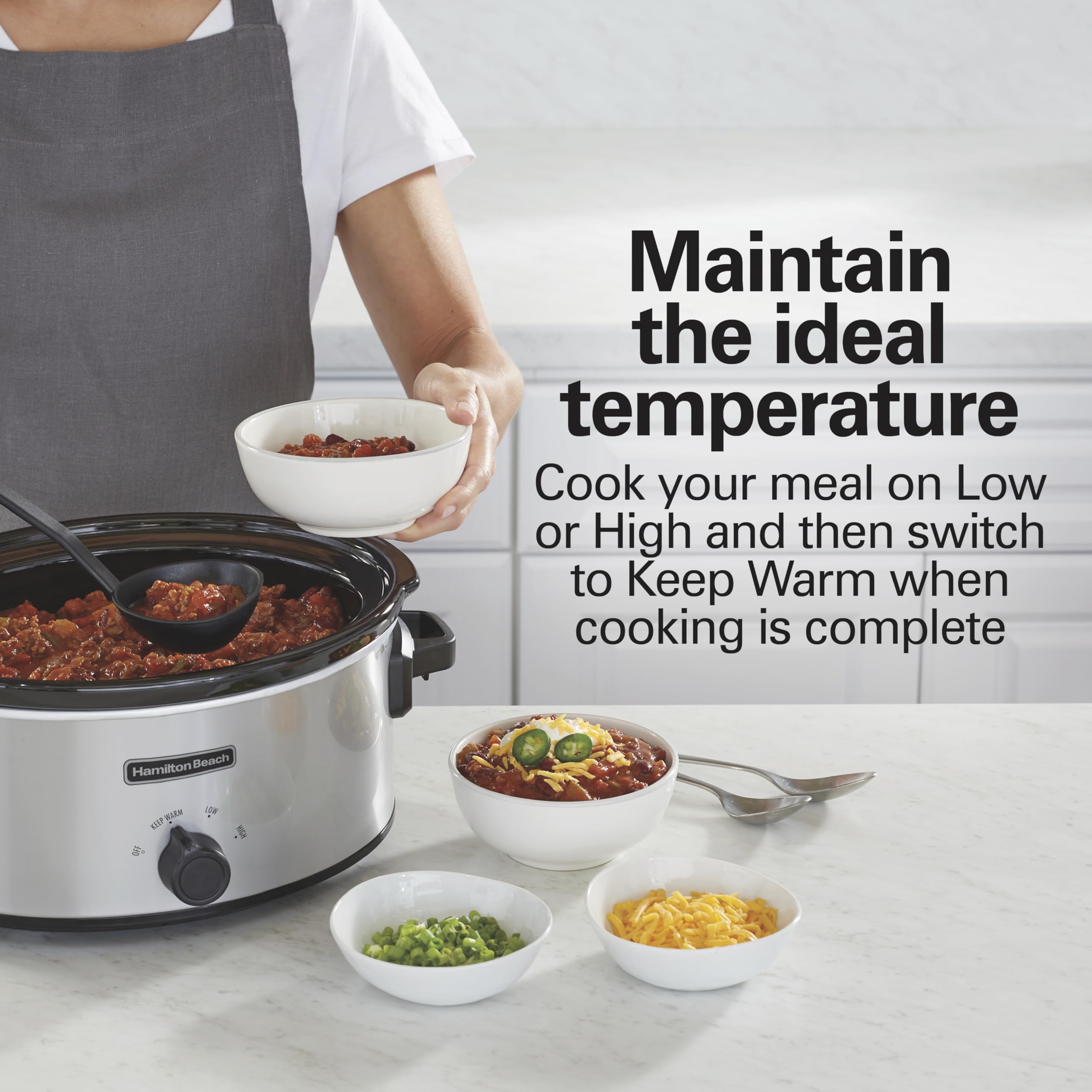 Hamilton Beach full-grip handles visible for safe carrying and comfortable transport