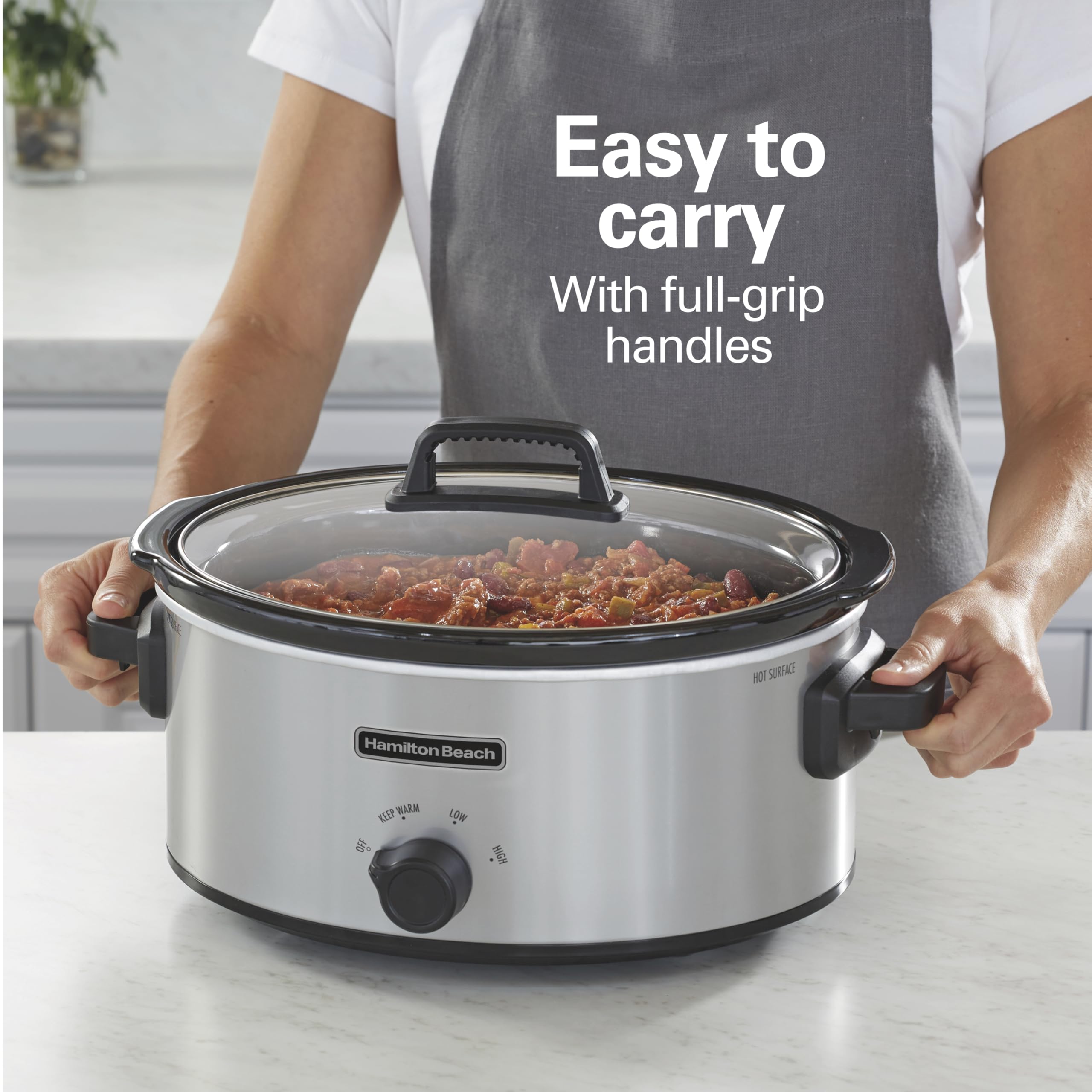 Hamilton Beach tempered glass lid detail for steam visibility and better cooking control