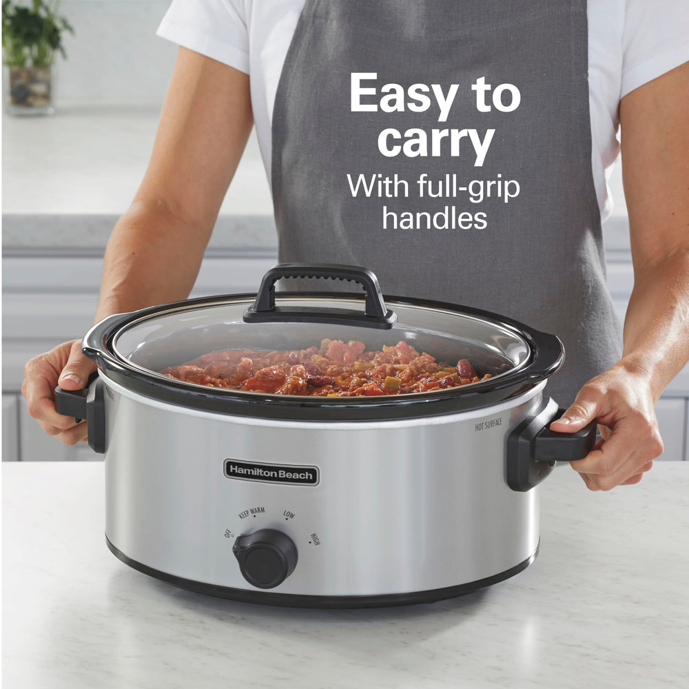 Hamilton Beach tempered glass lid detail for steam visibility and better cooking control