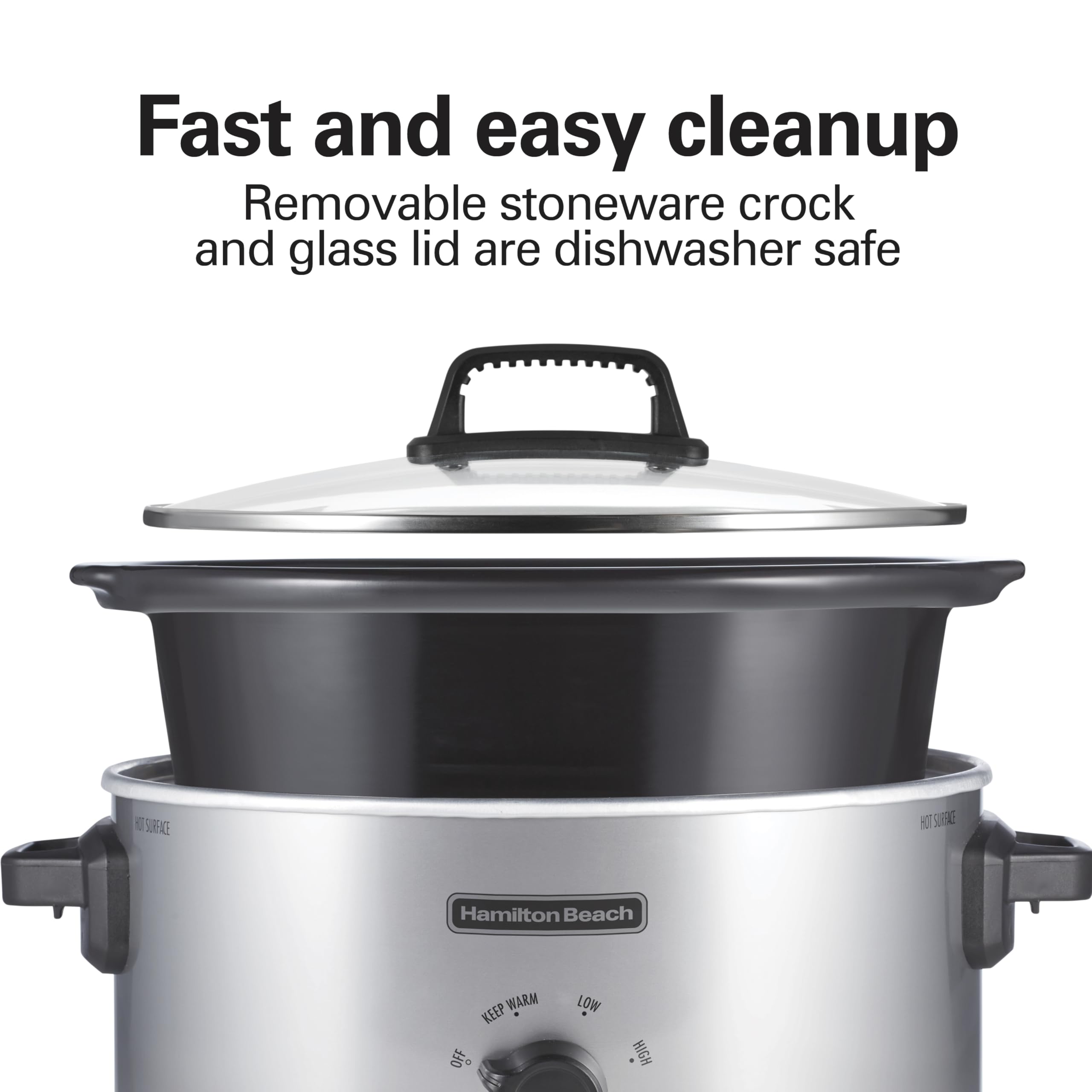 Hamilton Beach slow cooker in use with whole chicken demonstrating large-capacity cooking