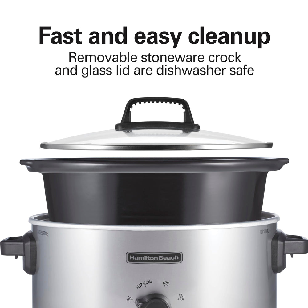 Hamilton Beach slow cooker in use with whole chicken demonstrating large-capacity cooking