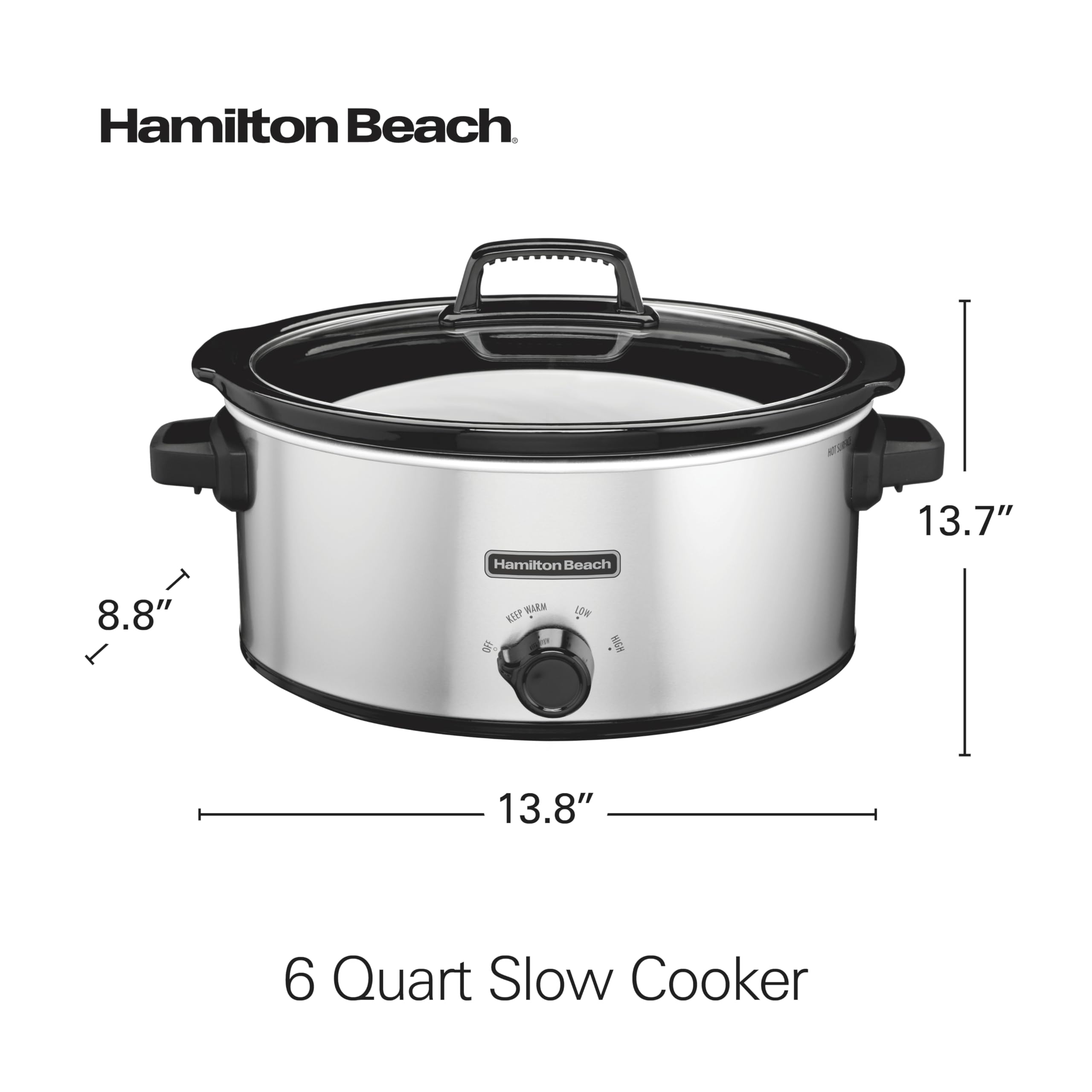 Hamilton Beach size comparison next to common kitchen items to show true 6-quart capacity