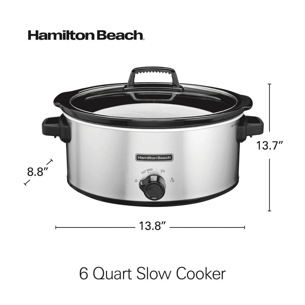 Hamilton Beach size comparison next to common kitchen items to show true 6-quart capacity