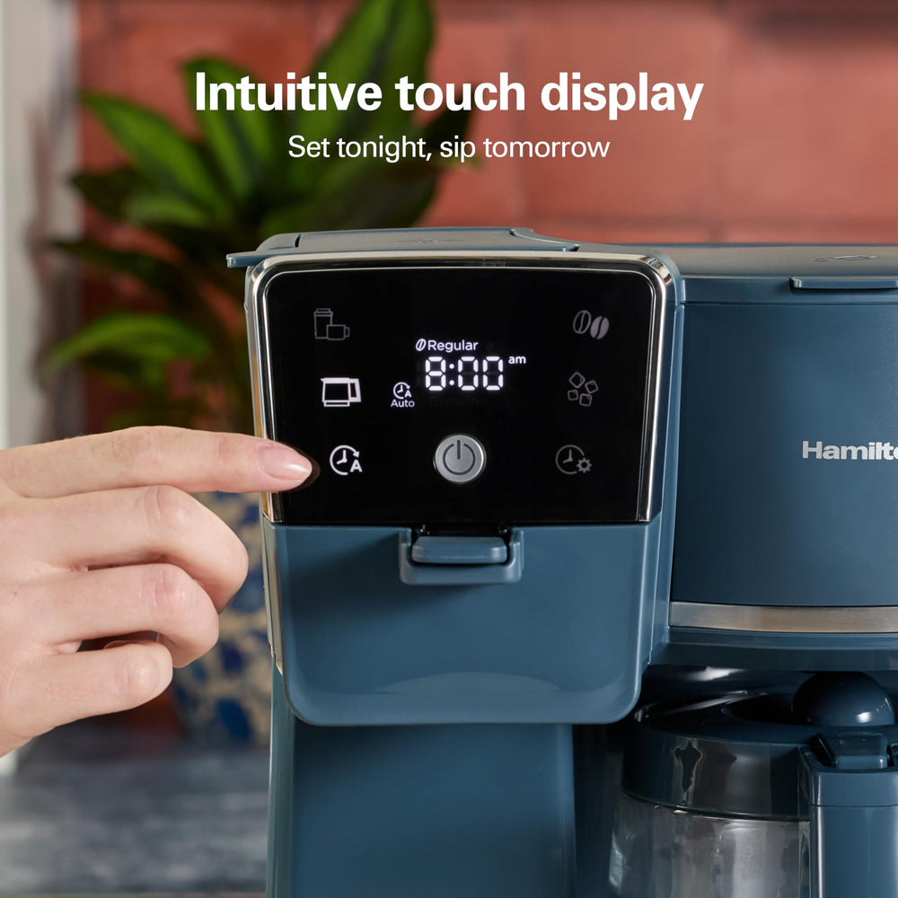 Hamilton Beach next to a mug showing size and scale for small kitchens and tight countertops