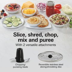 Hamilton Beach stainless steel slicing disc close-up delivers uniform slices and shreds