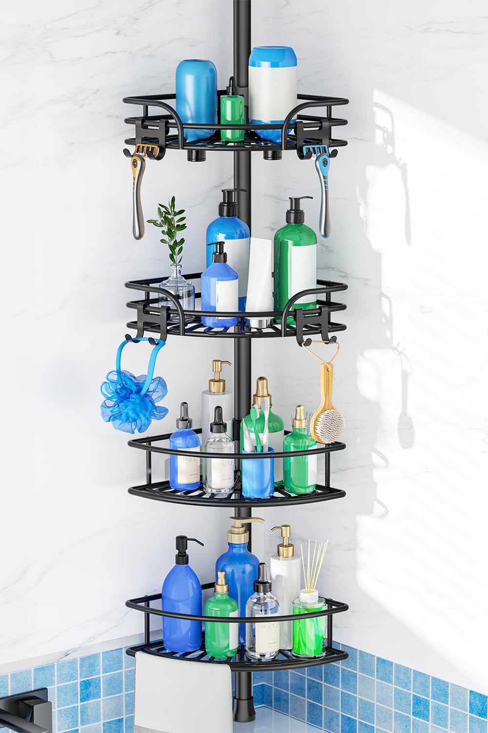 HAMITOR front view assembled caddy shows space-saving corner storage benefits