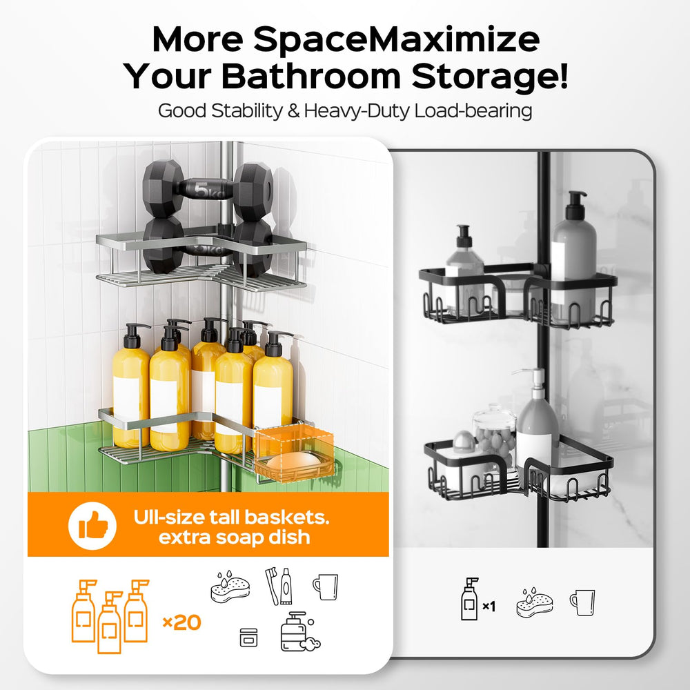HAMITOR hooks and soap dish showing tidy accessory storage benefit