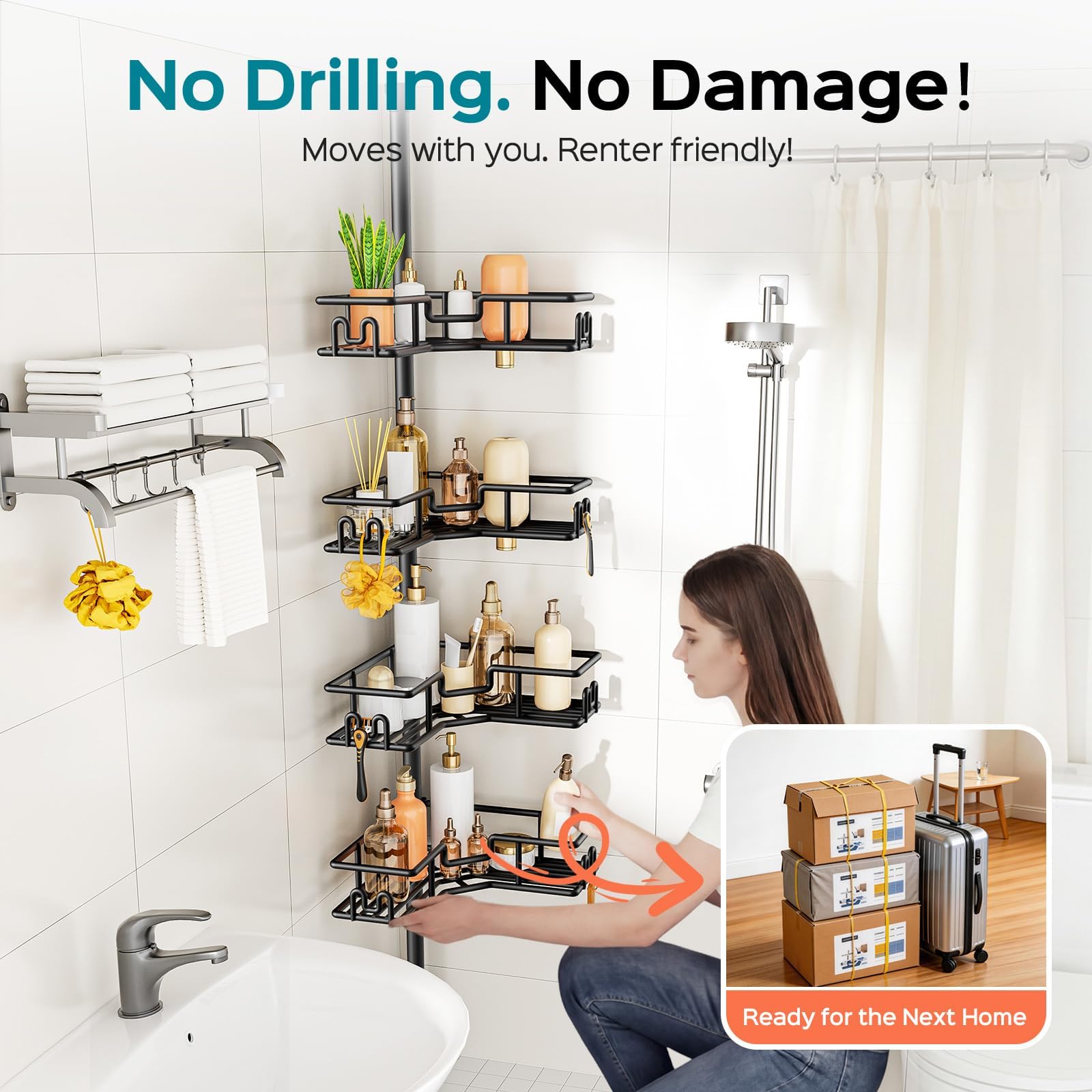HAMITOR caddy in bathroom lifestyle scene saving floor space