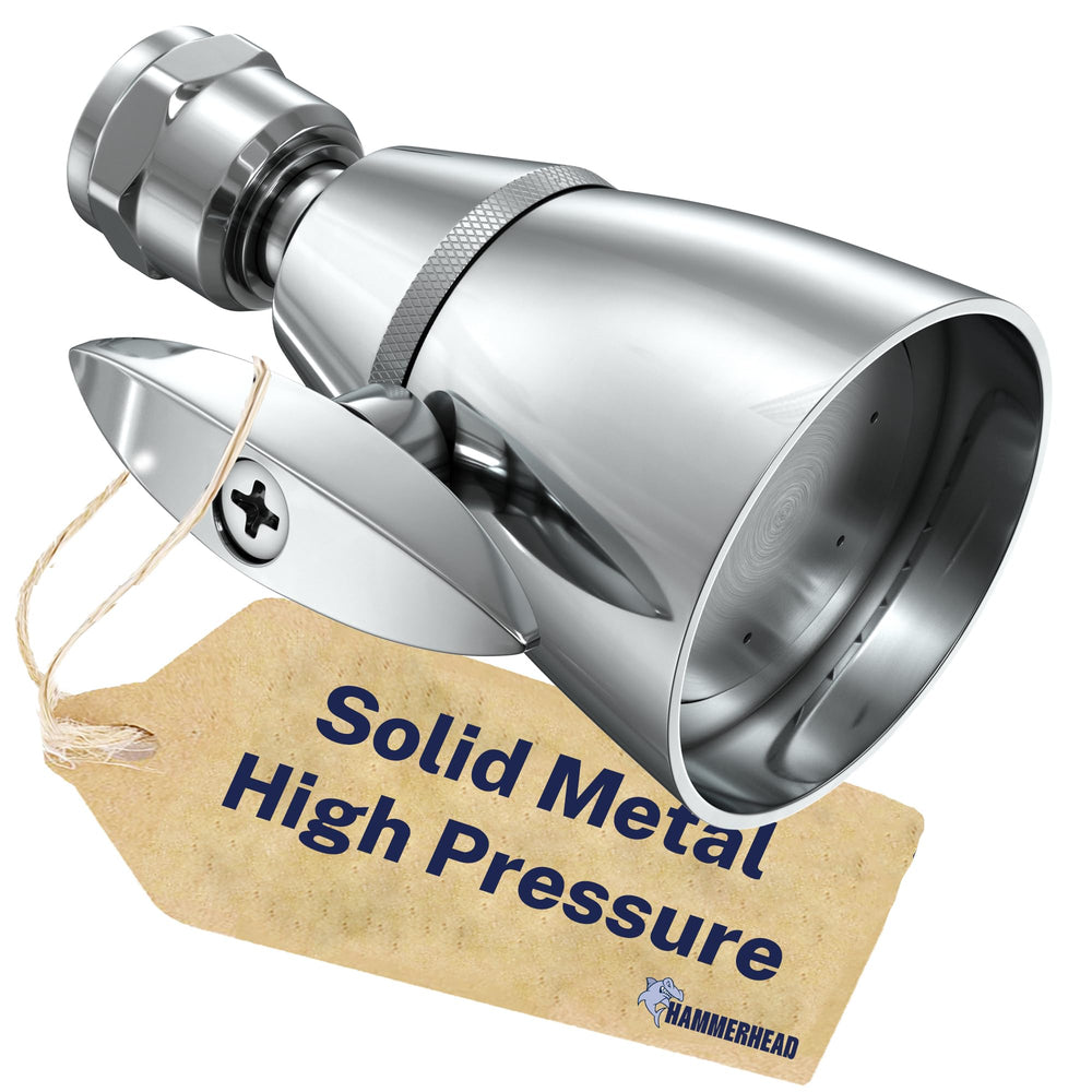 HammerHead Showers front view chrome shows durable all-metal finish and stylish benefit