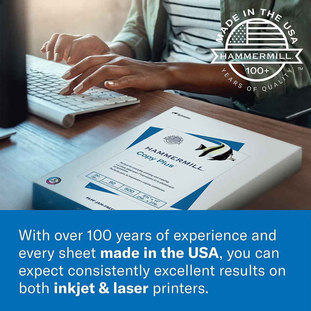 Hammermill reams on office desk in use, supporting professional document output