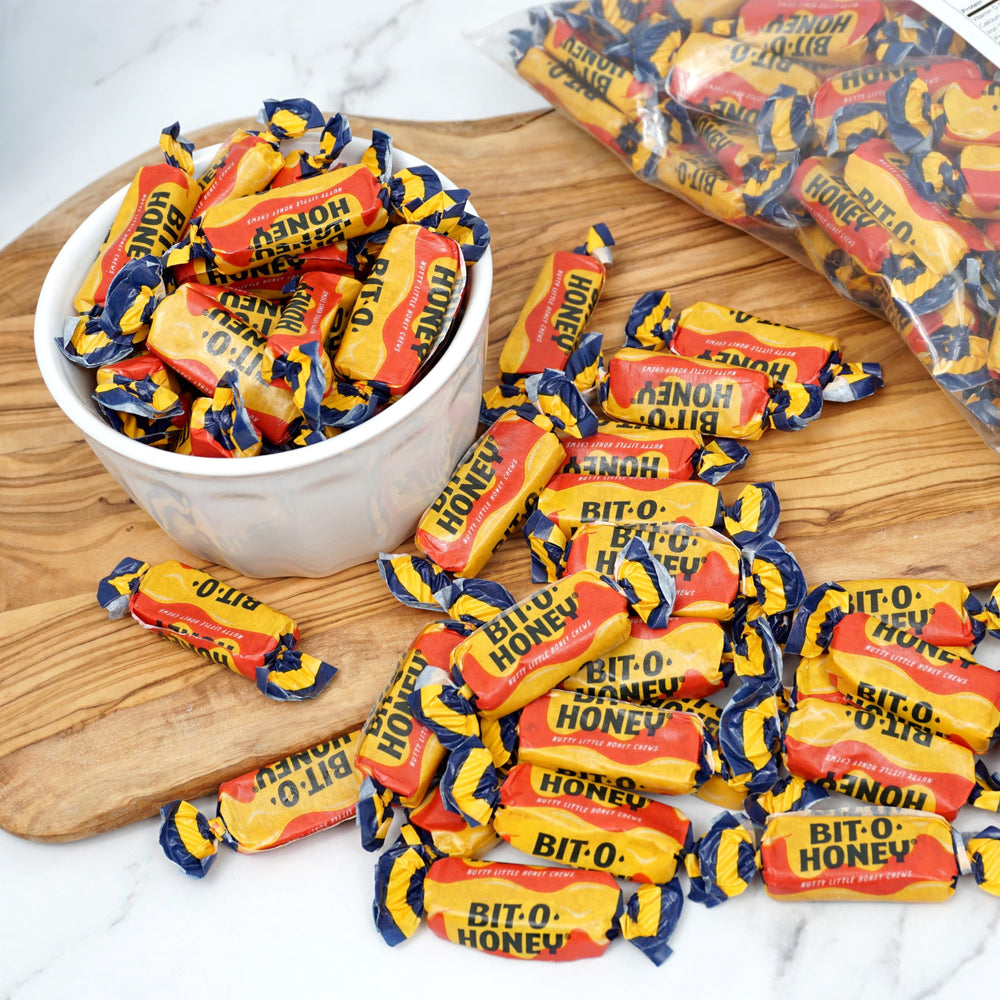 BitOHoney candy in a serving bowl by The Hampton Popcorn Company ideal for events