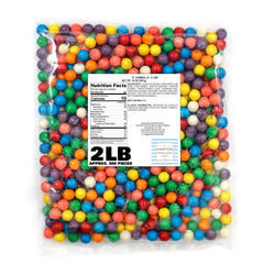 The Hampton Popcorn Company front packaging showing 2 lb bulk bag and colorful gumballs, easy refill benefit