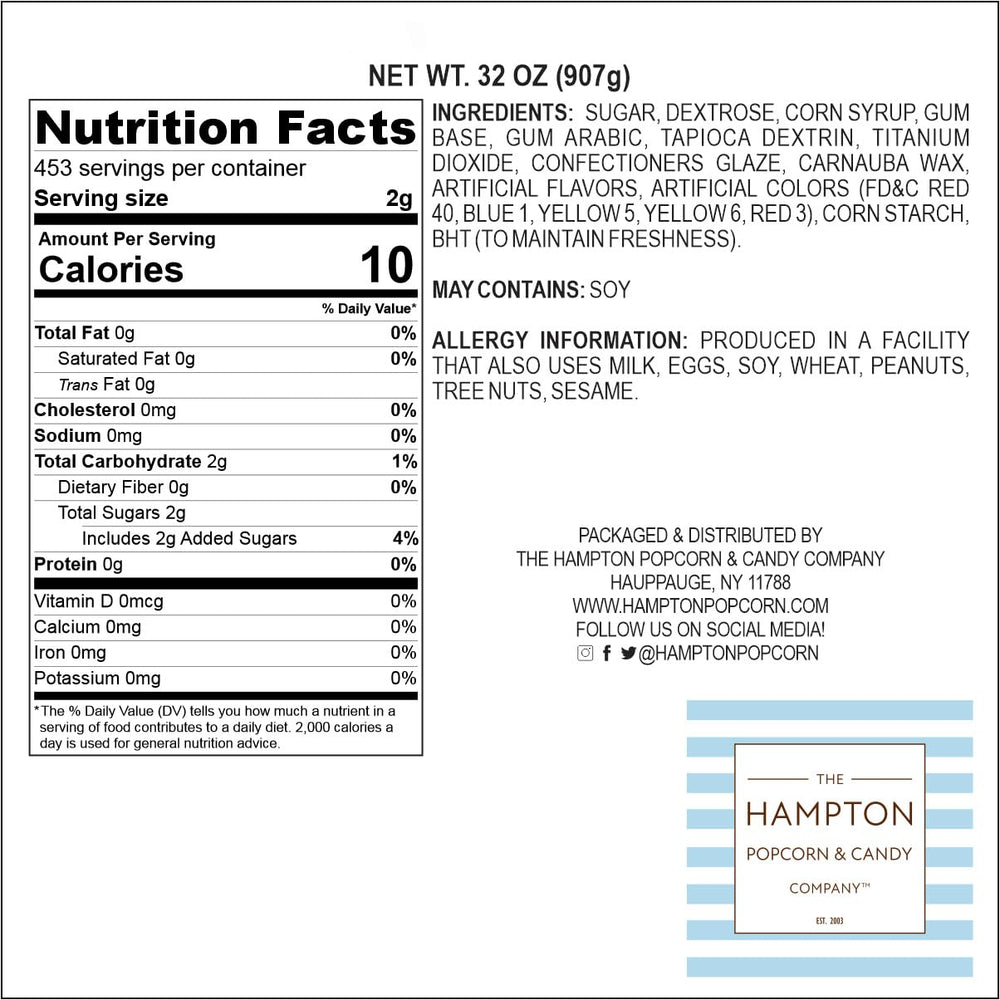 Hampton Popcorn mini gumballs beside a ruler and scoop to show size and quantity, simplifying portion planning