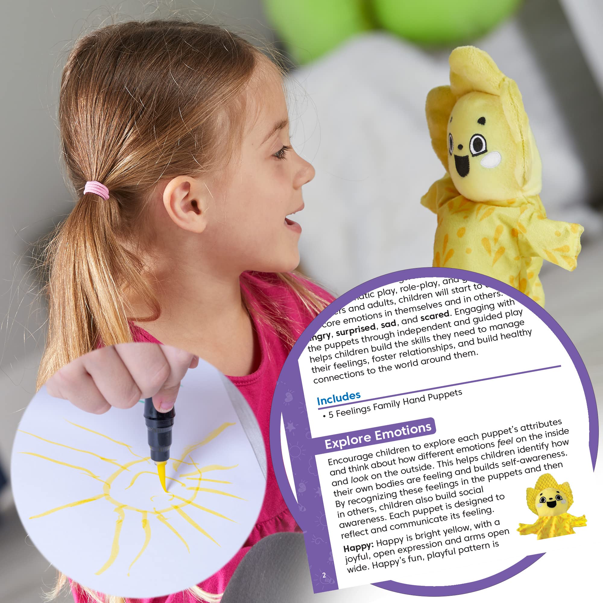hand2mind puppets arranged in classroom for group emotional learning