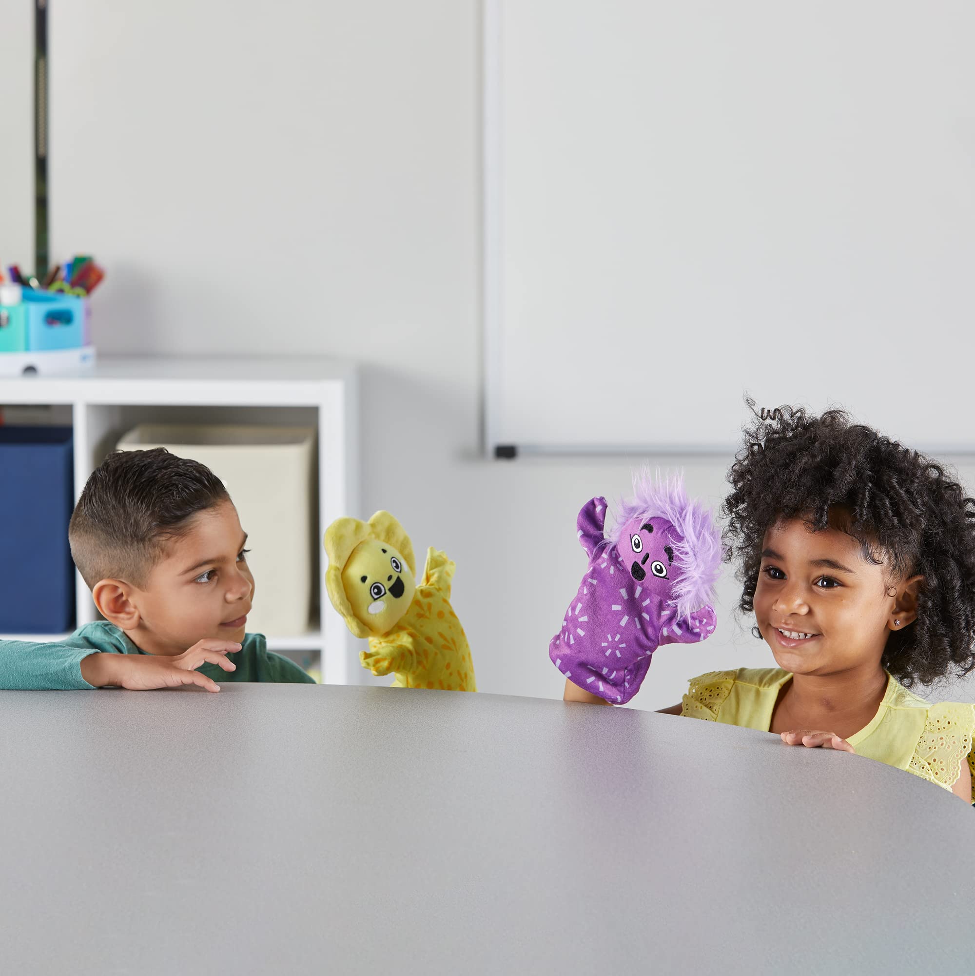 hand2mind puppets in a bag showing easy storage and travel-ready