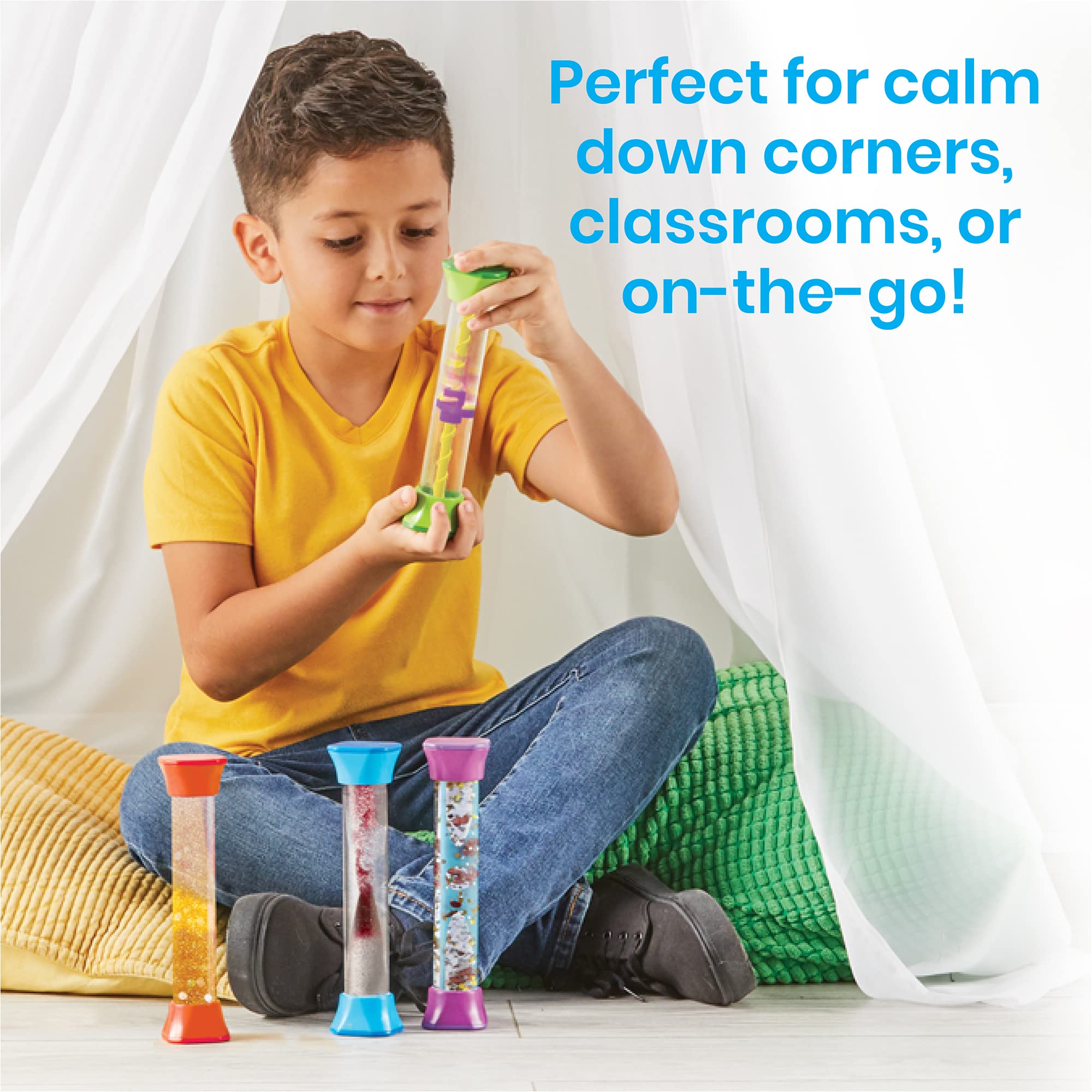 hand2mind tubes arranged in a calm-down corner encouraging quiet time